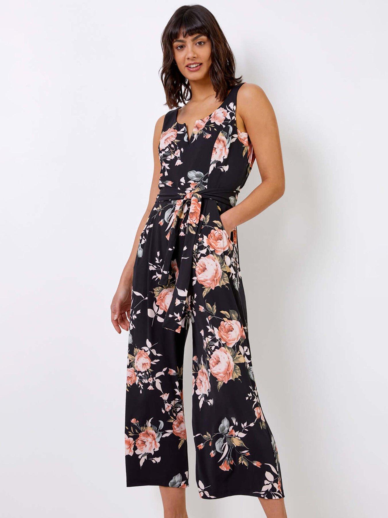 Image 3 of 4 of Roman Floral Print Cropped Leg Jumpsuit