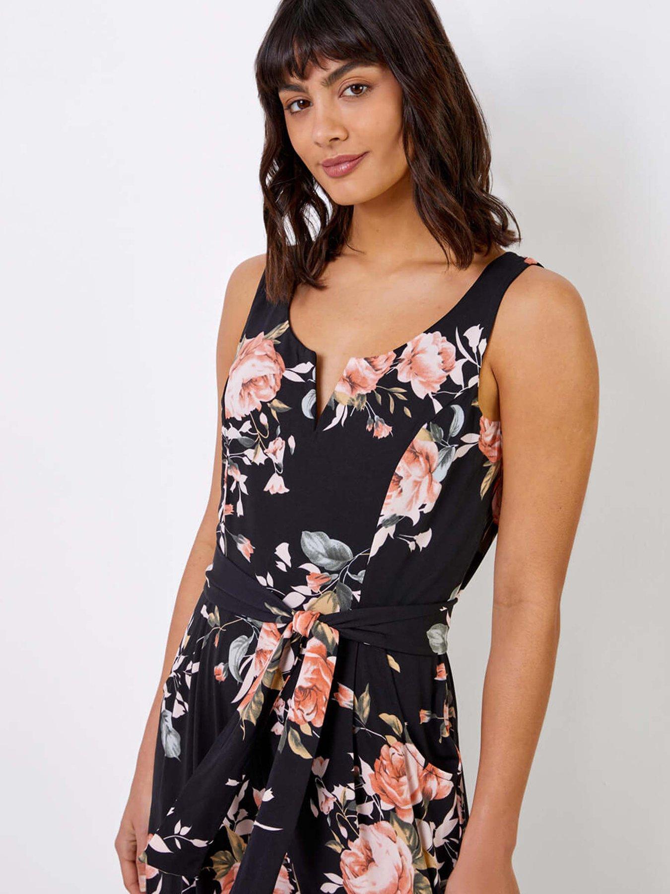 Image 4 of 4 of Roman Floral Print Cropped Leg Jumpsuit