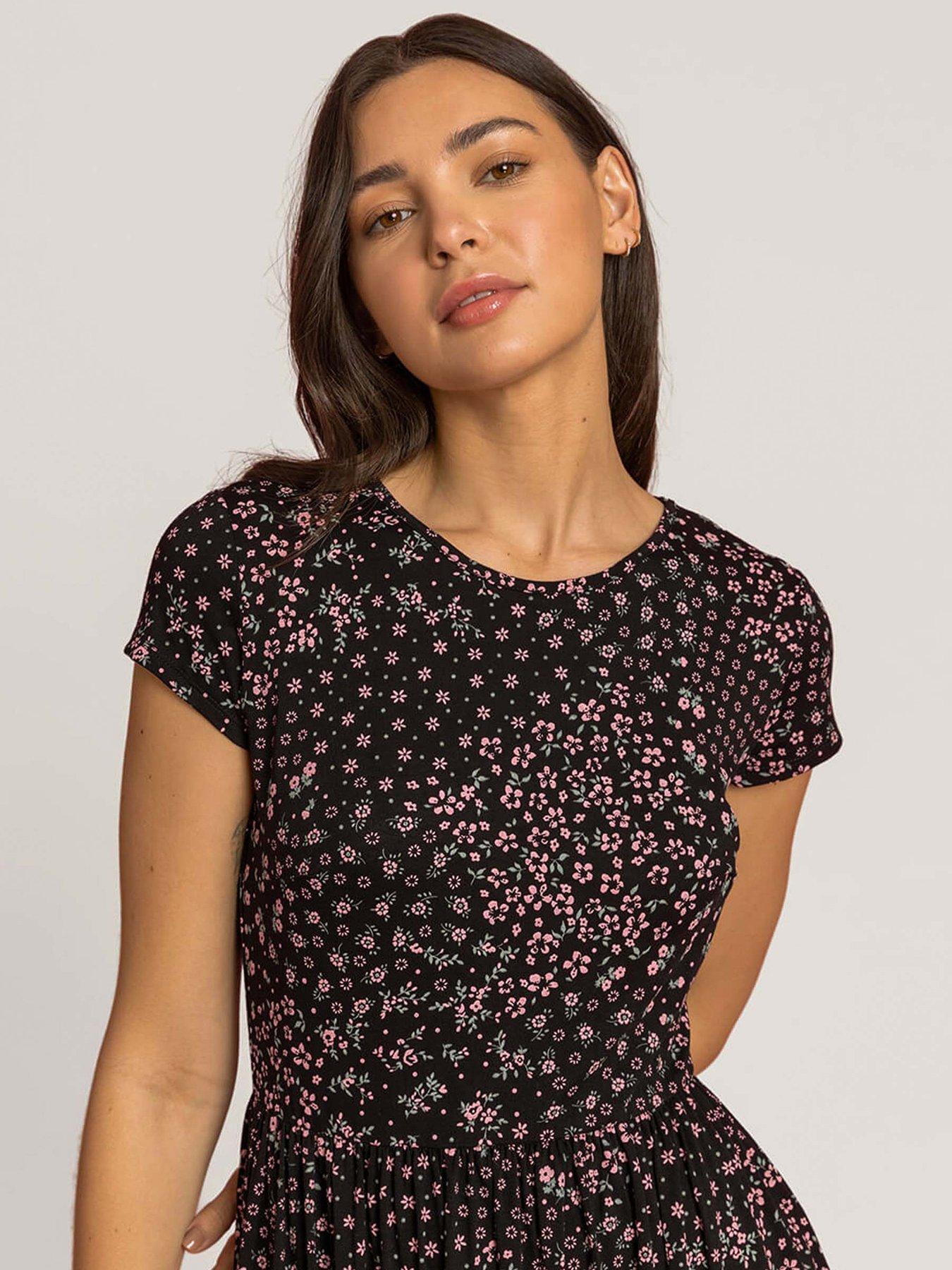  image of roman-patchwork-floral-stretch-jersey-dress