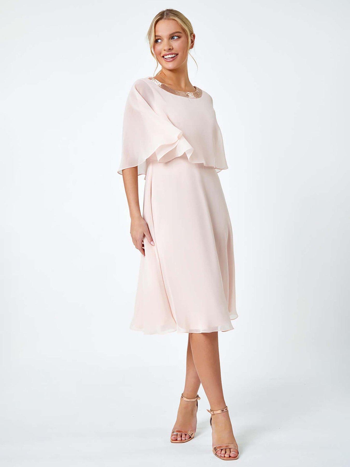 undefined Petite Sequin Trim Chiffon Cape Dress