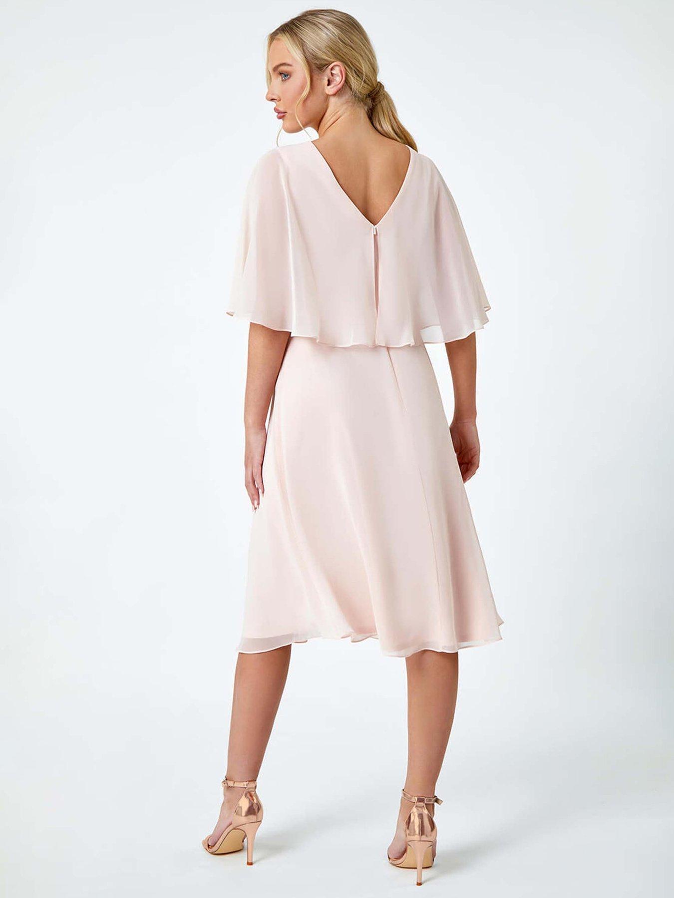  image of roman-petite-sequin-trim-chiffon-cape-dress