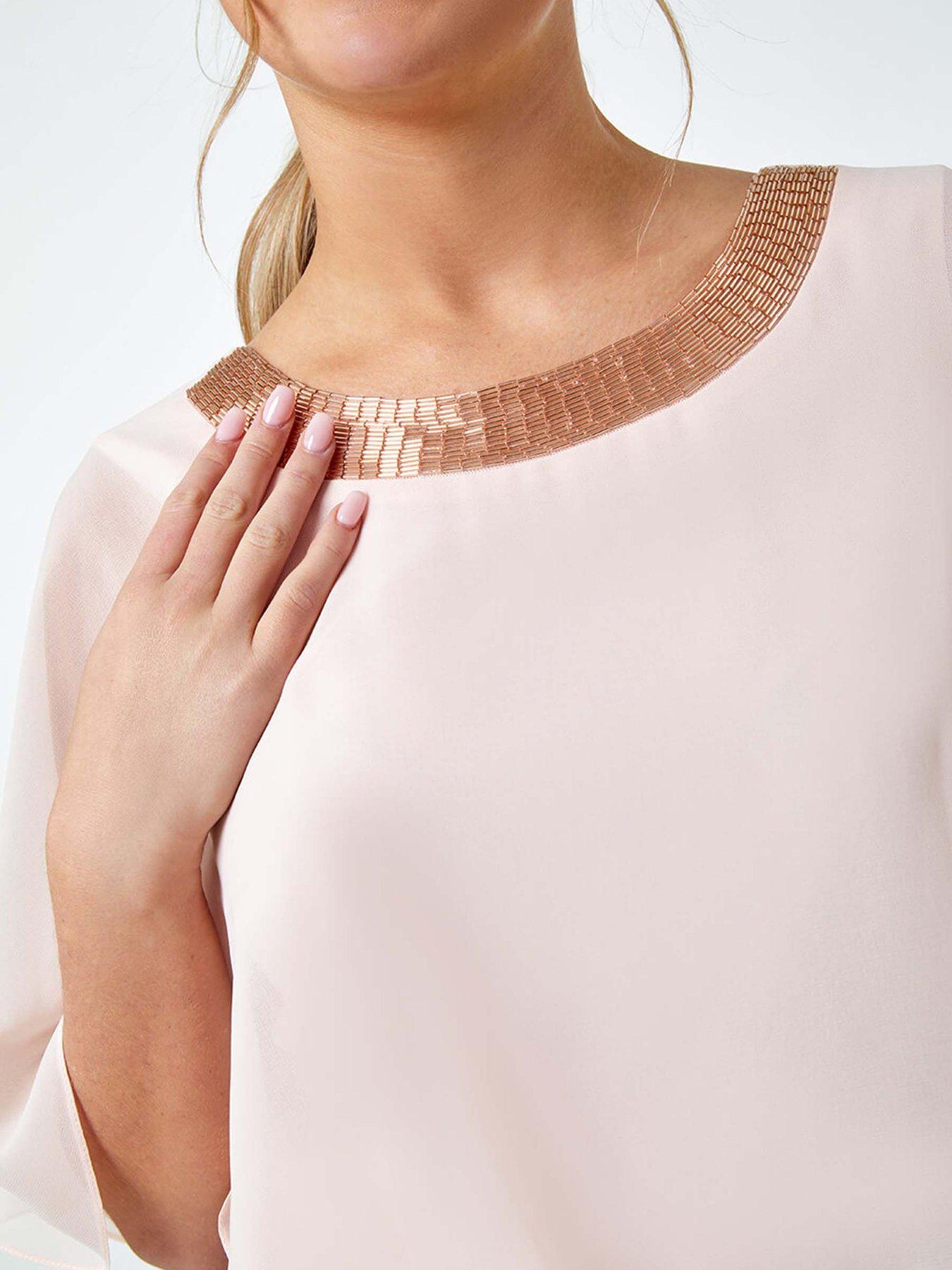  image of roman-petite-sequin-trim-chiffon-cape-dress