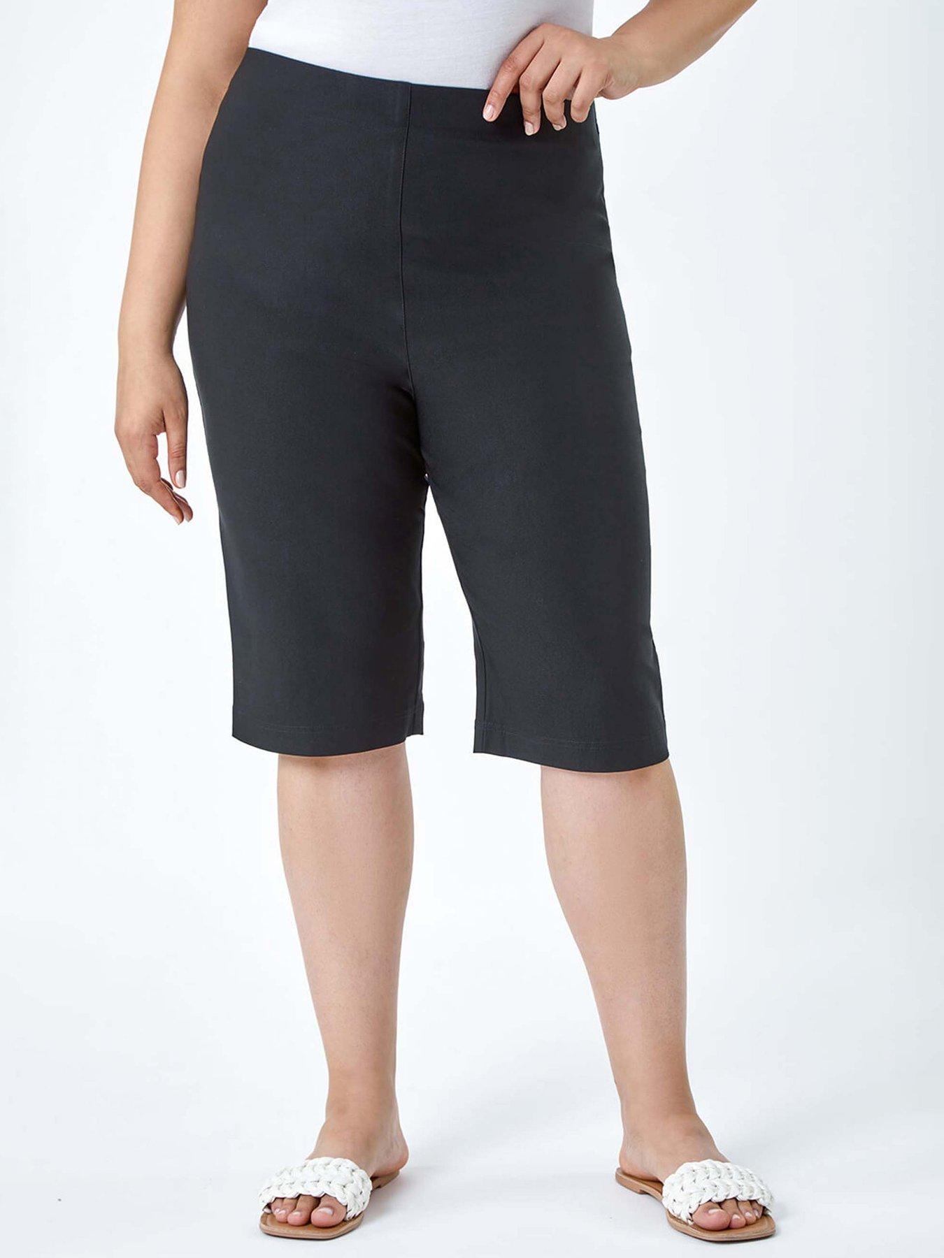 Roman Curve Knee Length Elastic Waist  Shorts - Black