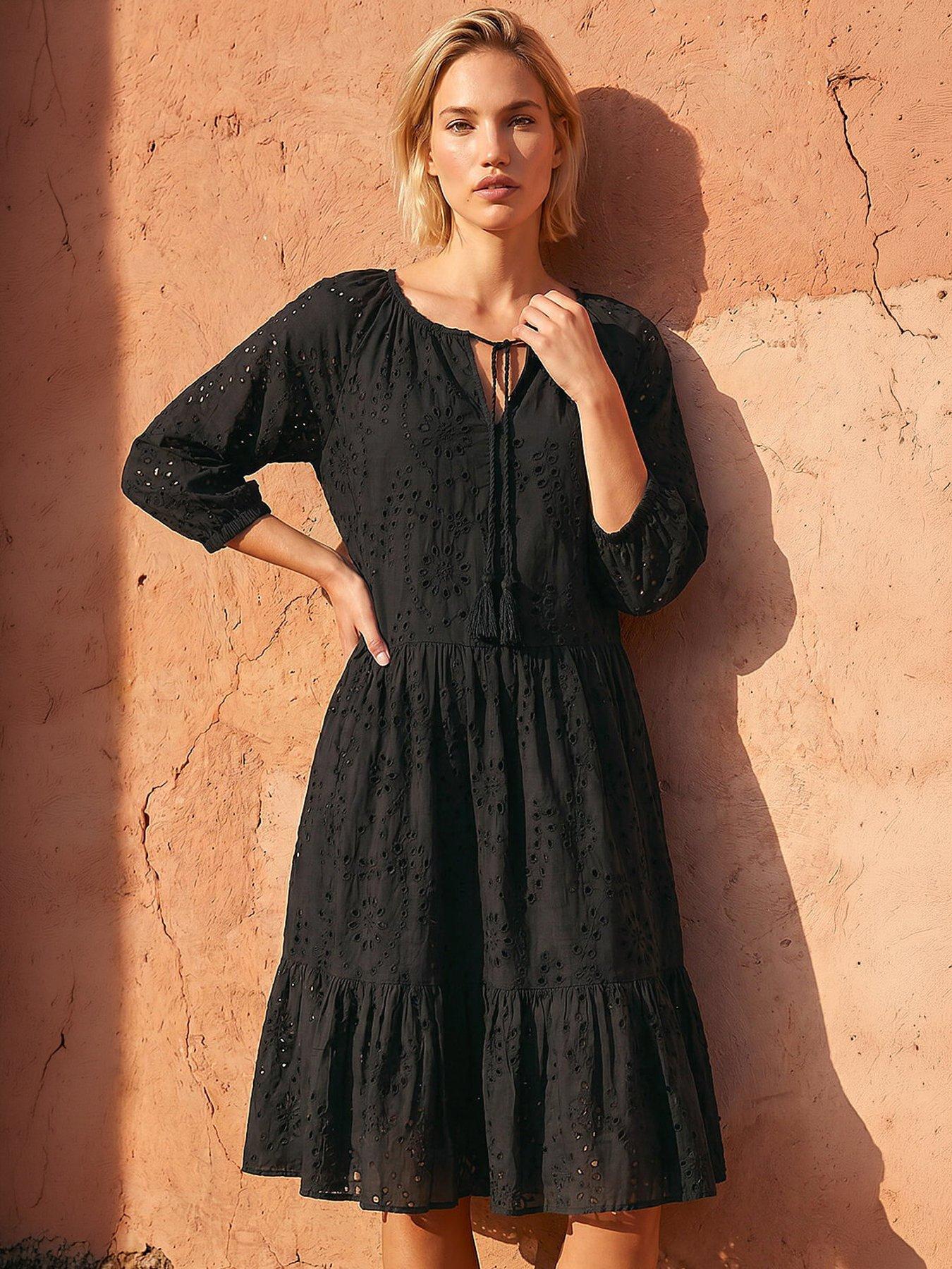 Roman Cotton Broderie Tiered Smock Dress