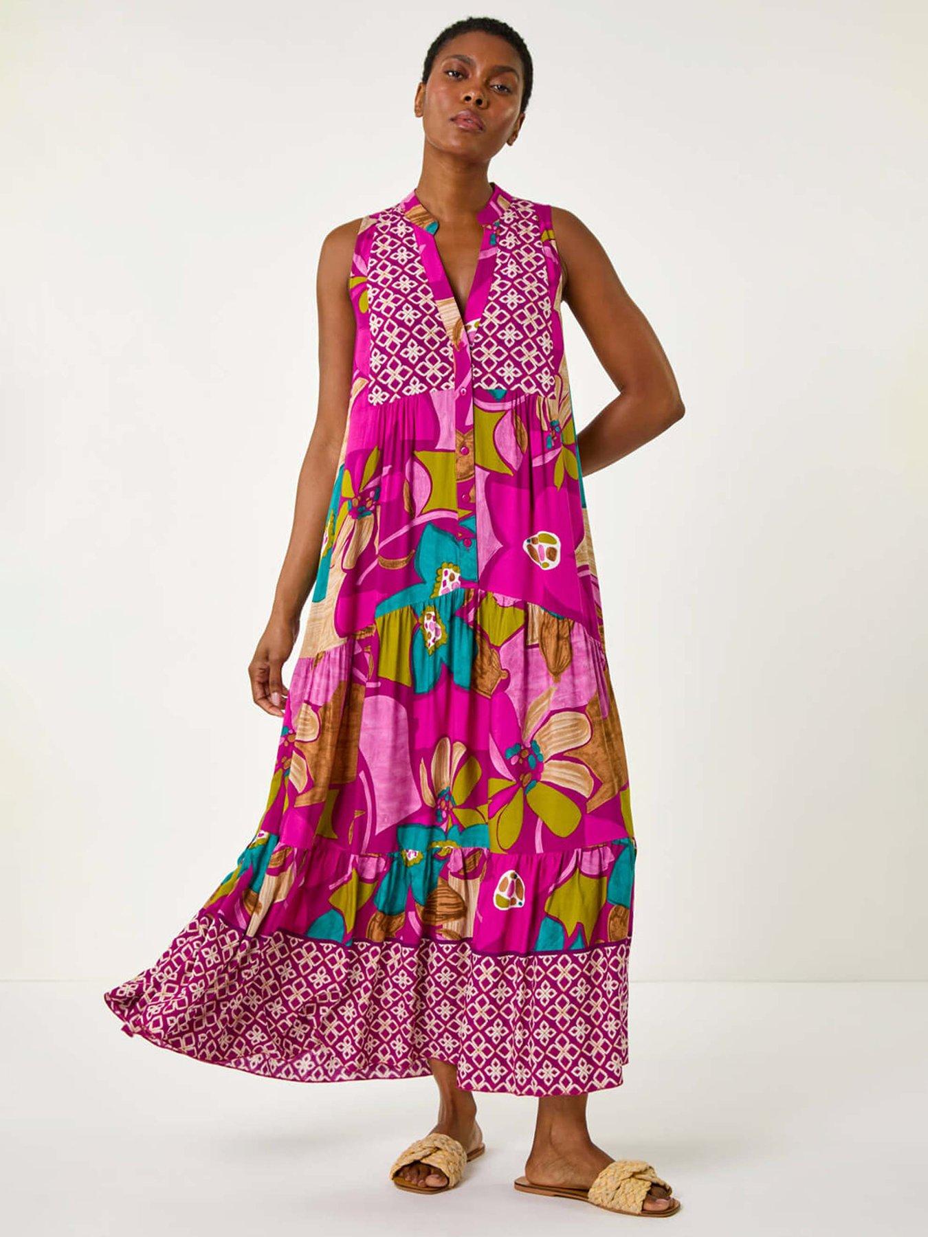 undefined Boho Floral Print Smock Maxi Dress