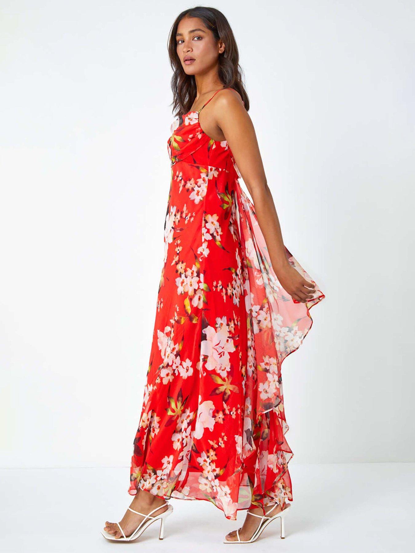 undefined Floral Cowl Neck Chiffon Dress