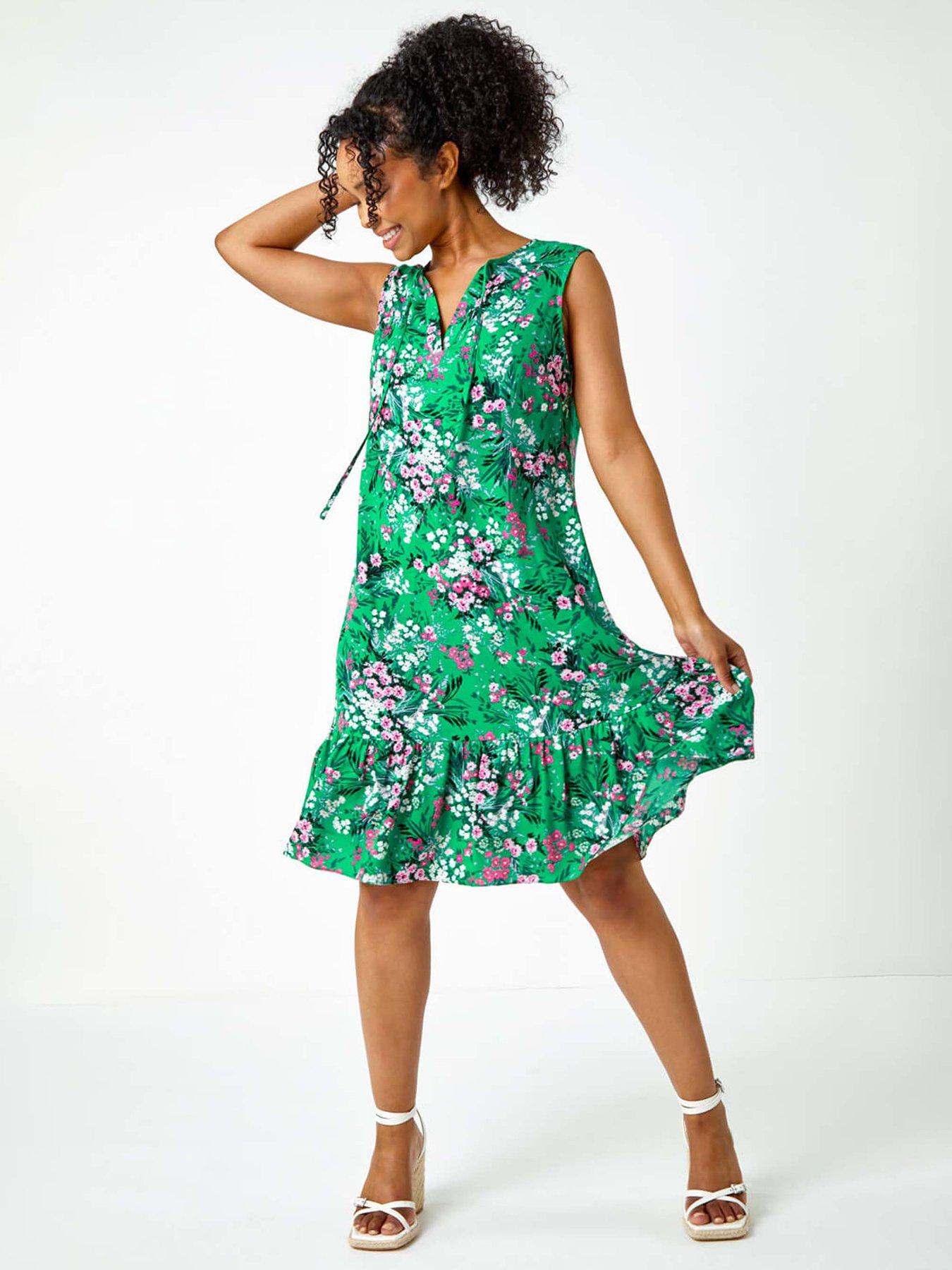 undefined Petite Floral Print Frill Hem Dress
