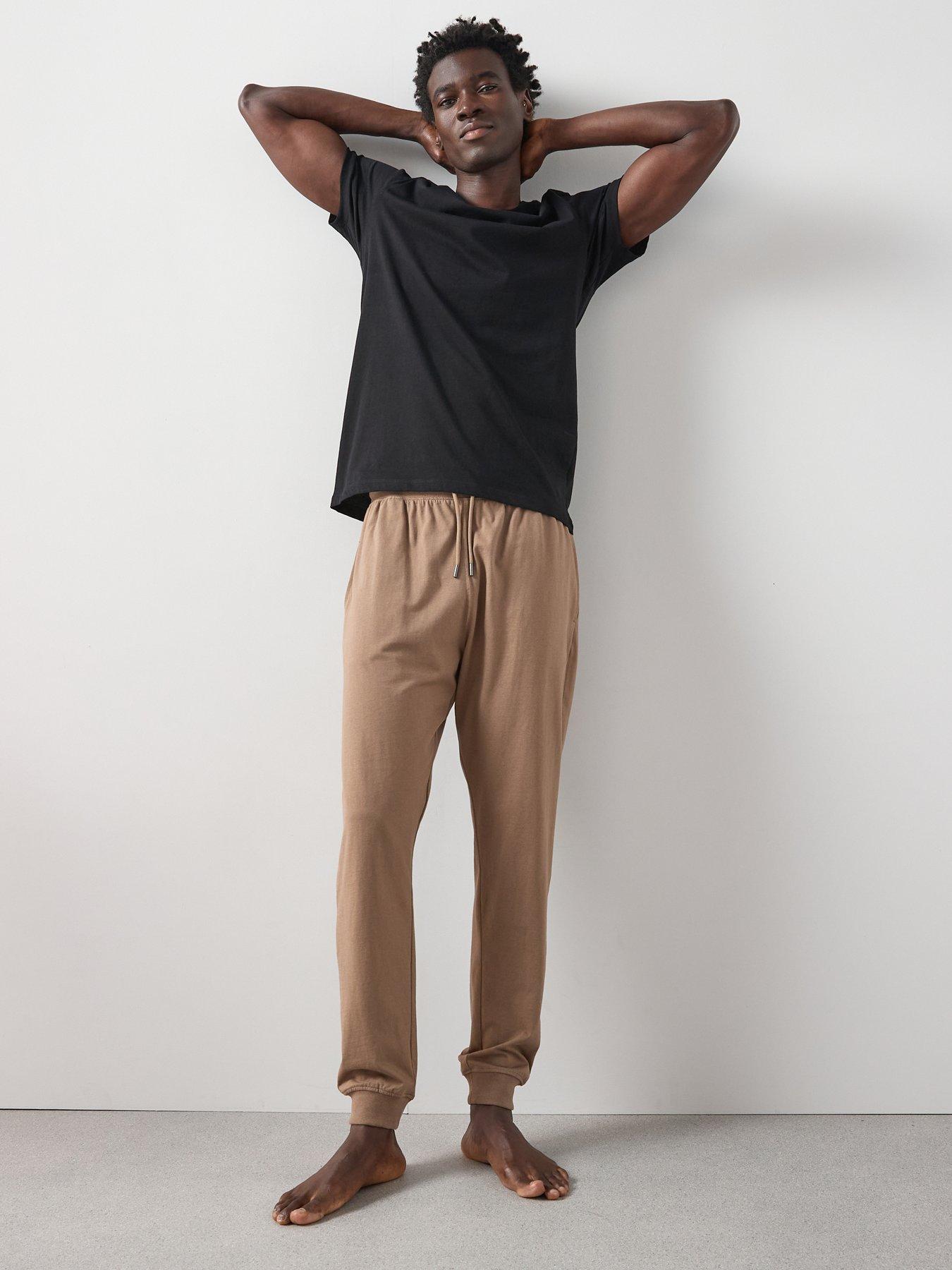 undefined Short Sleeve T-Shirt And Jogger Pj Set - Black/Brown