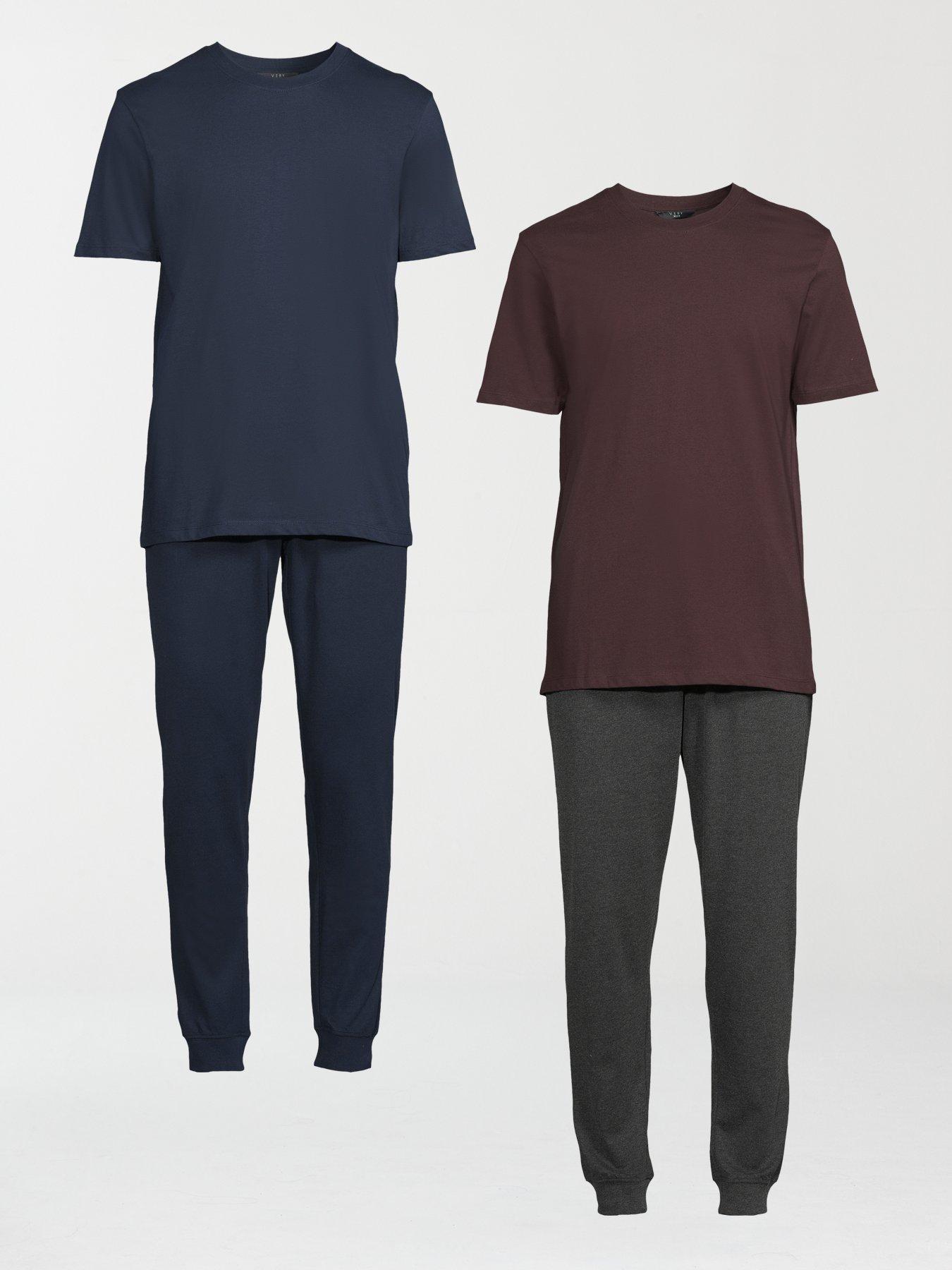 undefined 2 Pack Short Sleeve T-Shirt And Jogger Pj Set - Charcoal/Navy/Burgundy - Multi