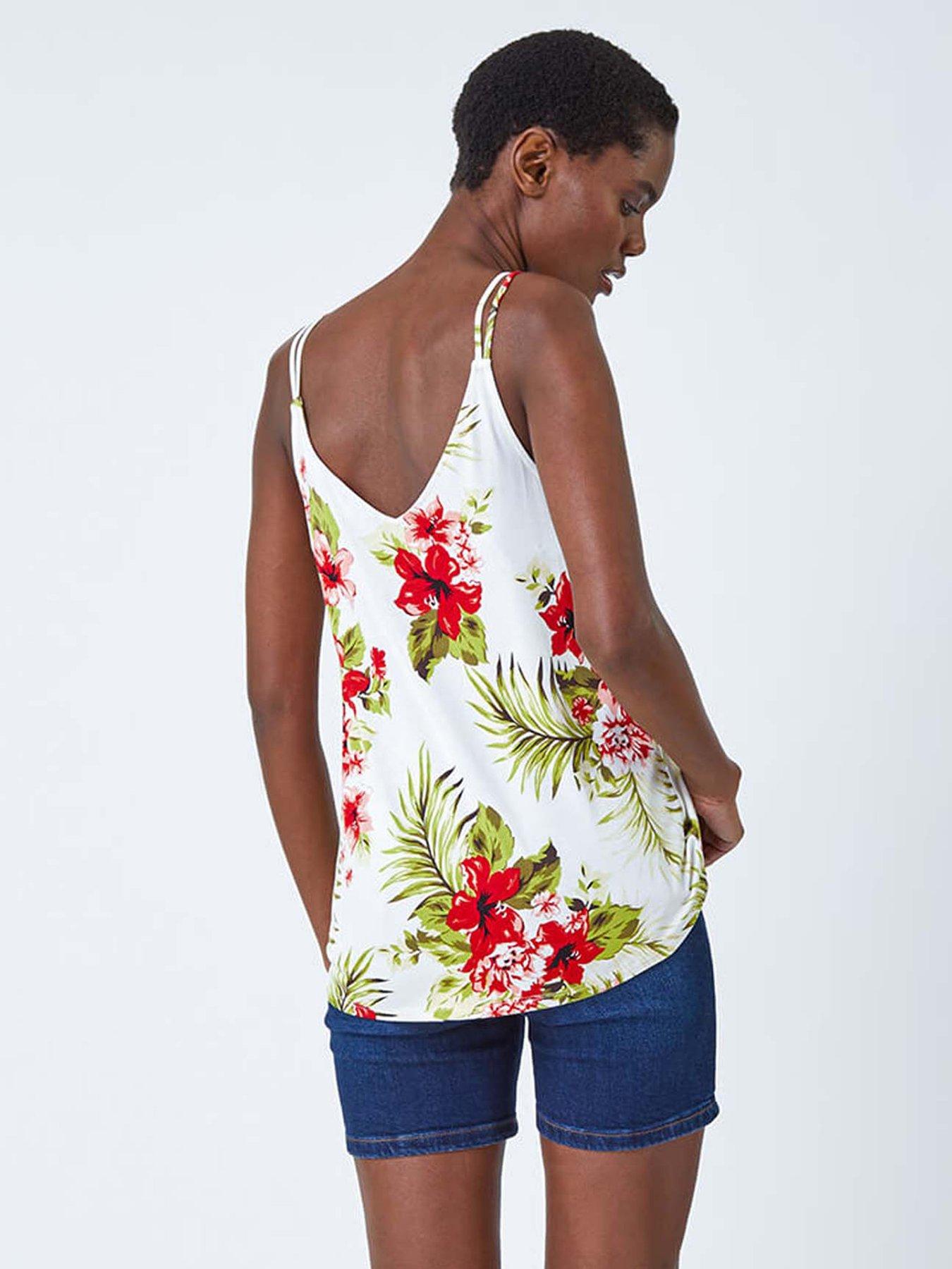 stillFront image of roman-tropical-print-v-neck-strap-detail-cami-top