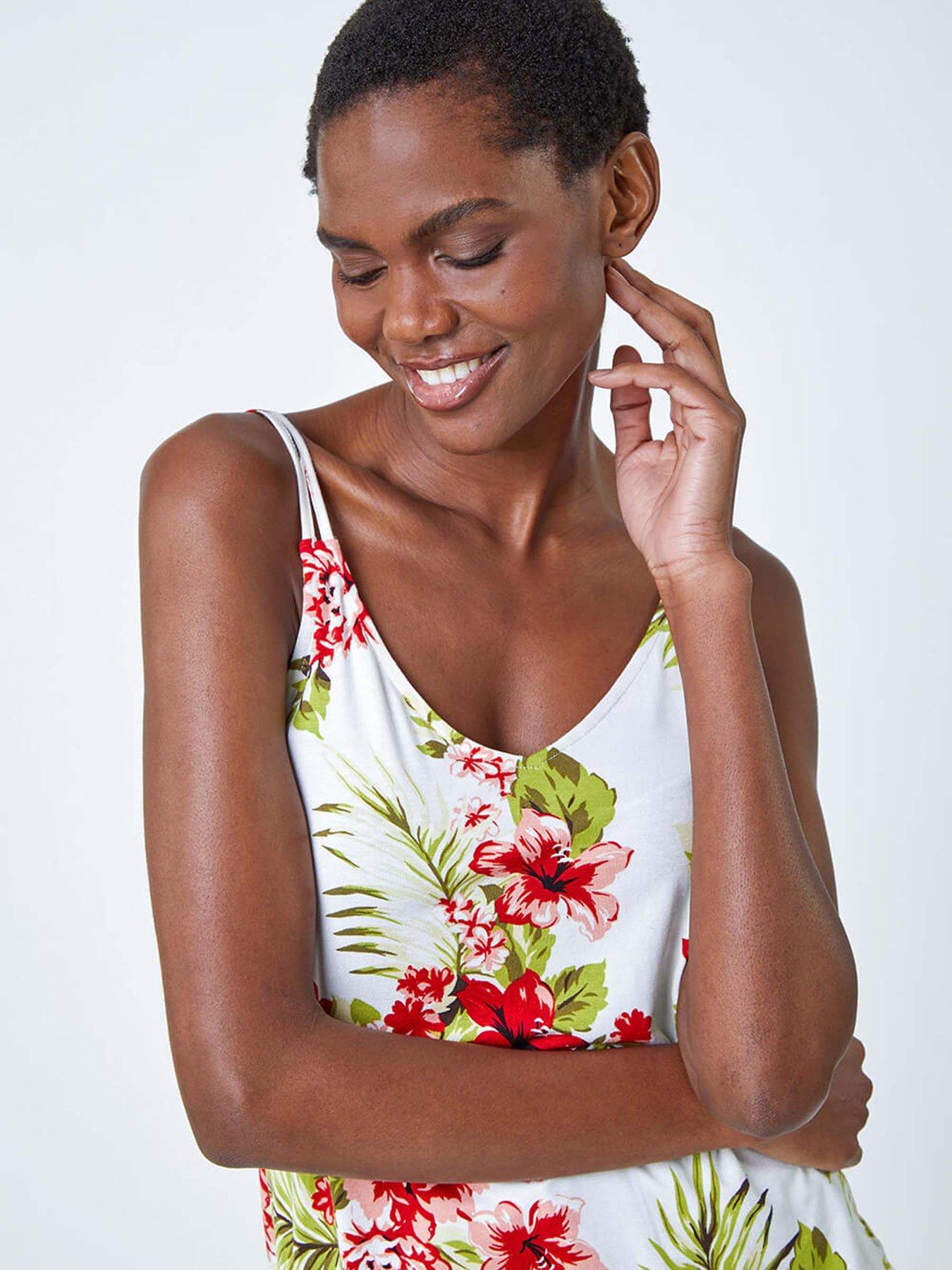 image of roman-tropical-print-v-neck-strap-detail-cami-top