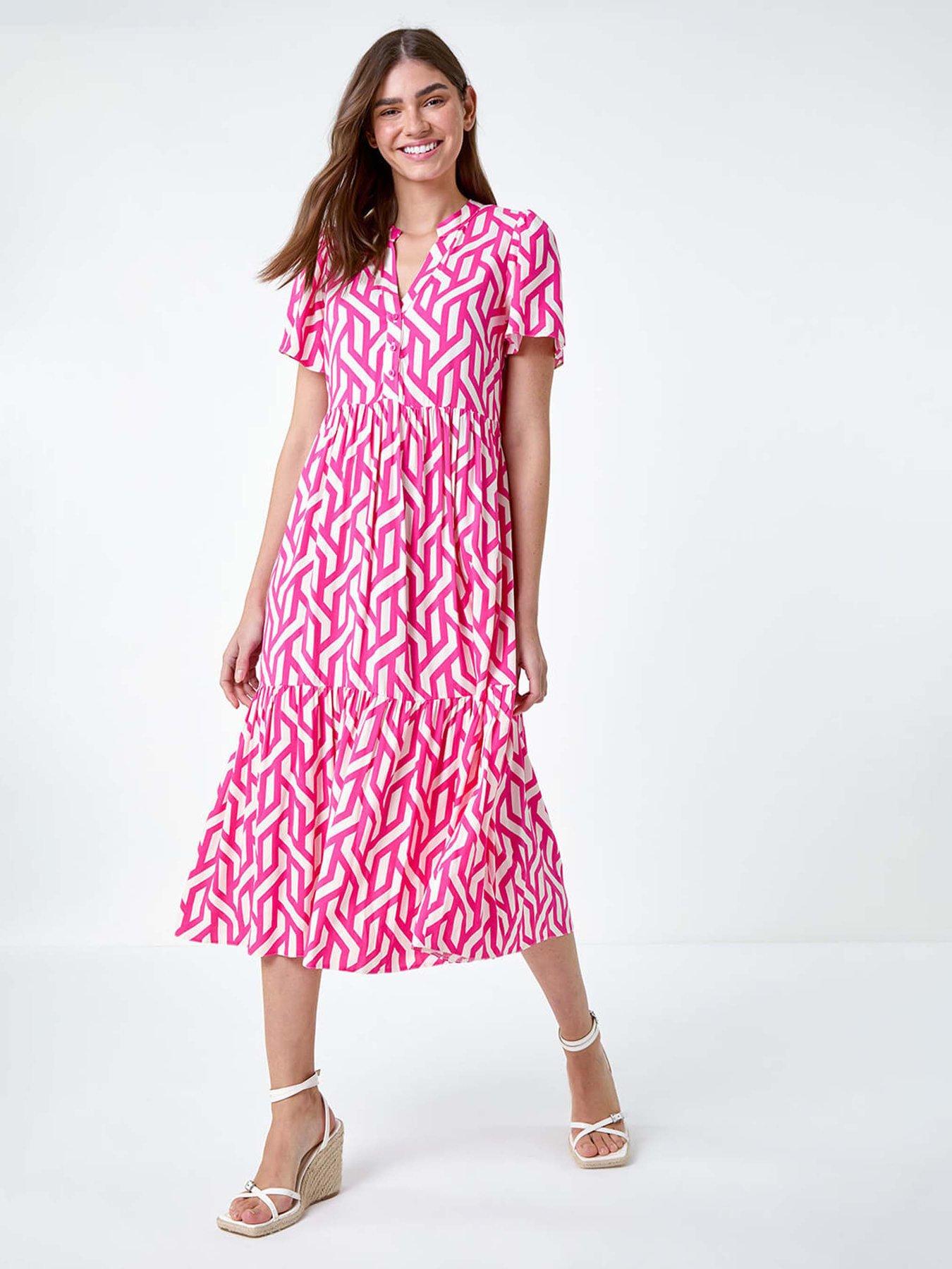 undefined Geometric Print Tiered Midi Dress