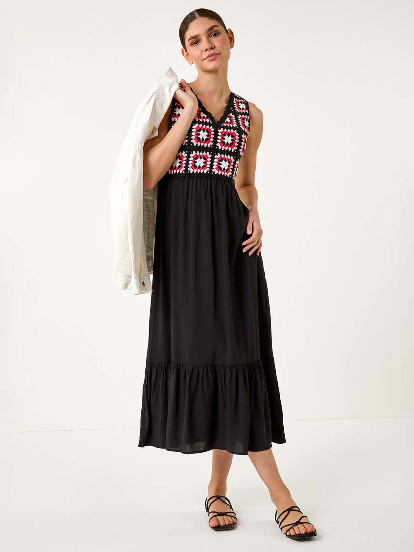 undefined Sleeveless Crochet Fit & Flare Midi Dress