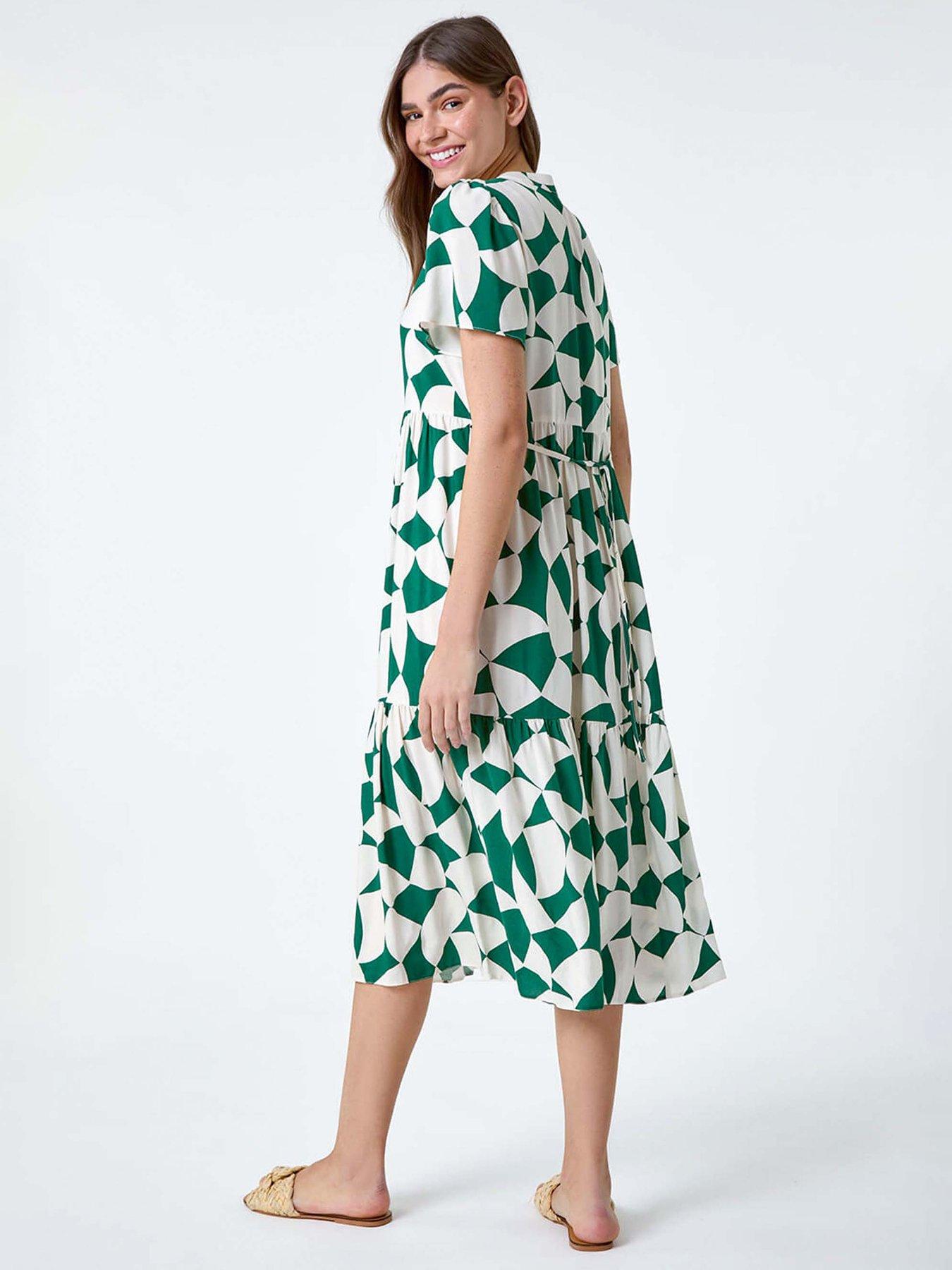 stillFront image of roman-geometric-print-tiered-midi-dress