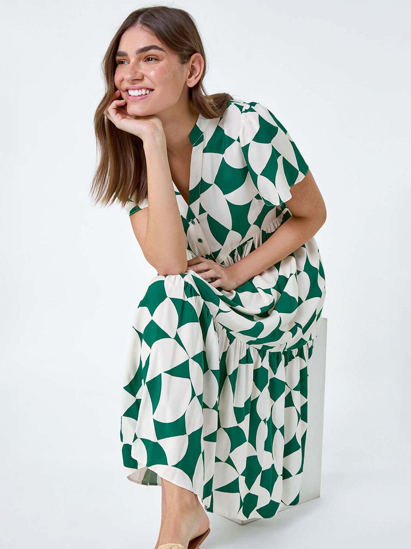  image of roman-geometric-print-tiered-midi-dress