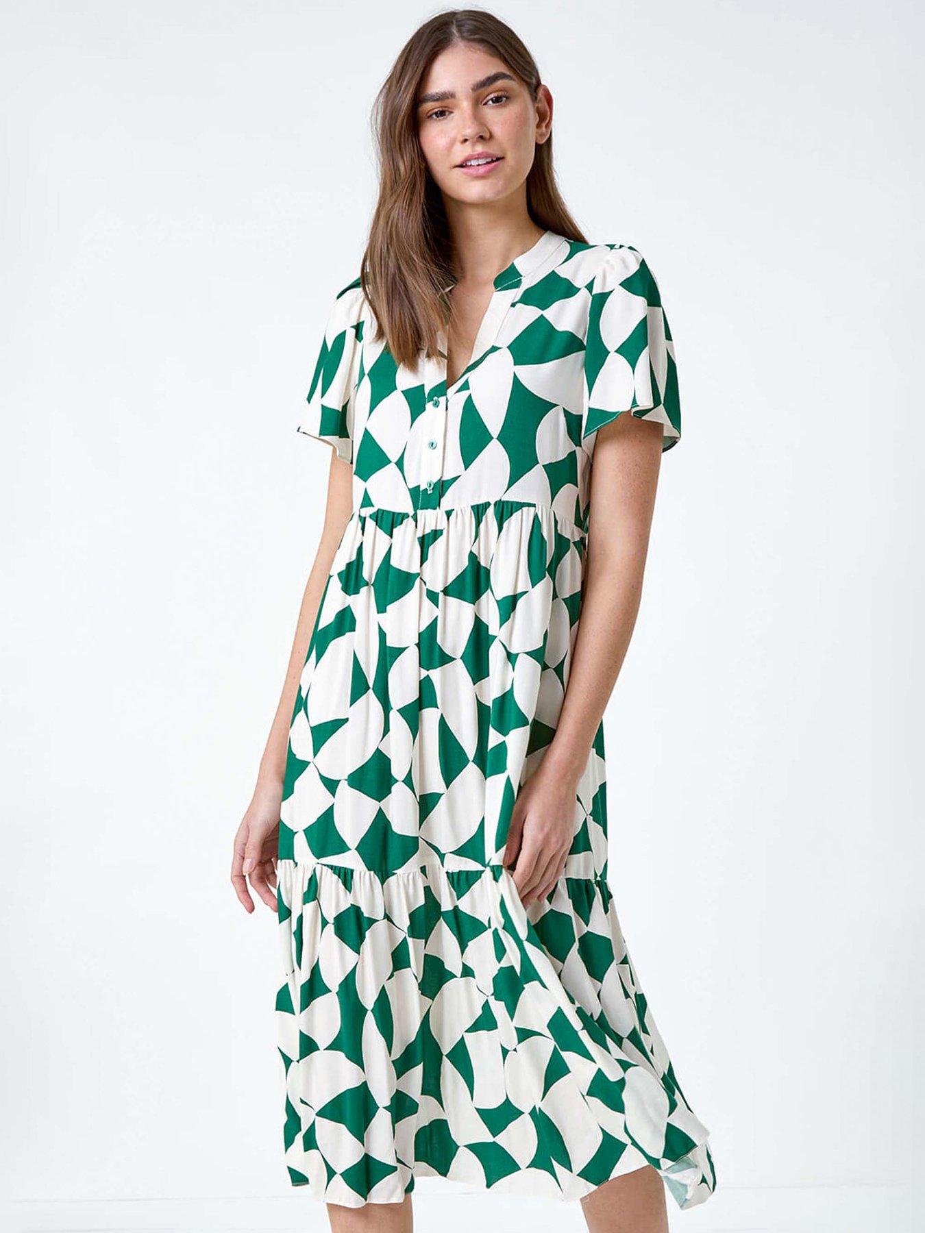  image of roman-geometric-print-tiered-midi-dress