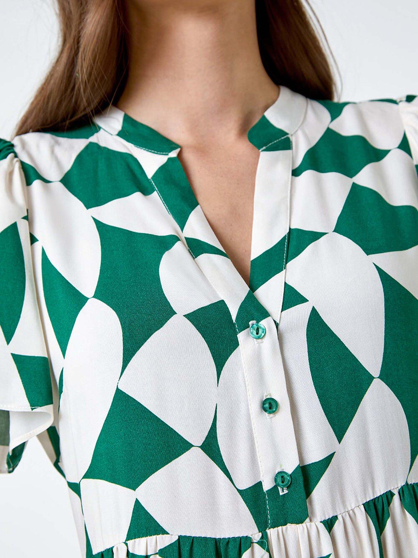  image of roman-geometric-print-tiered-midi-dress
