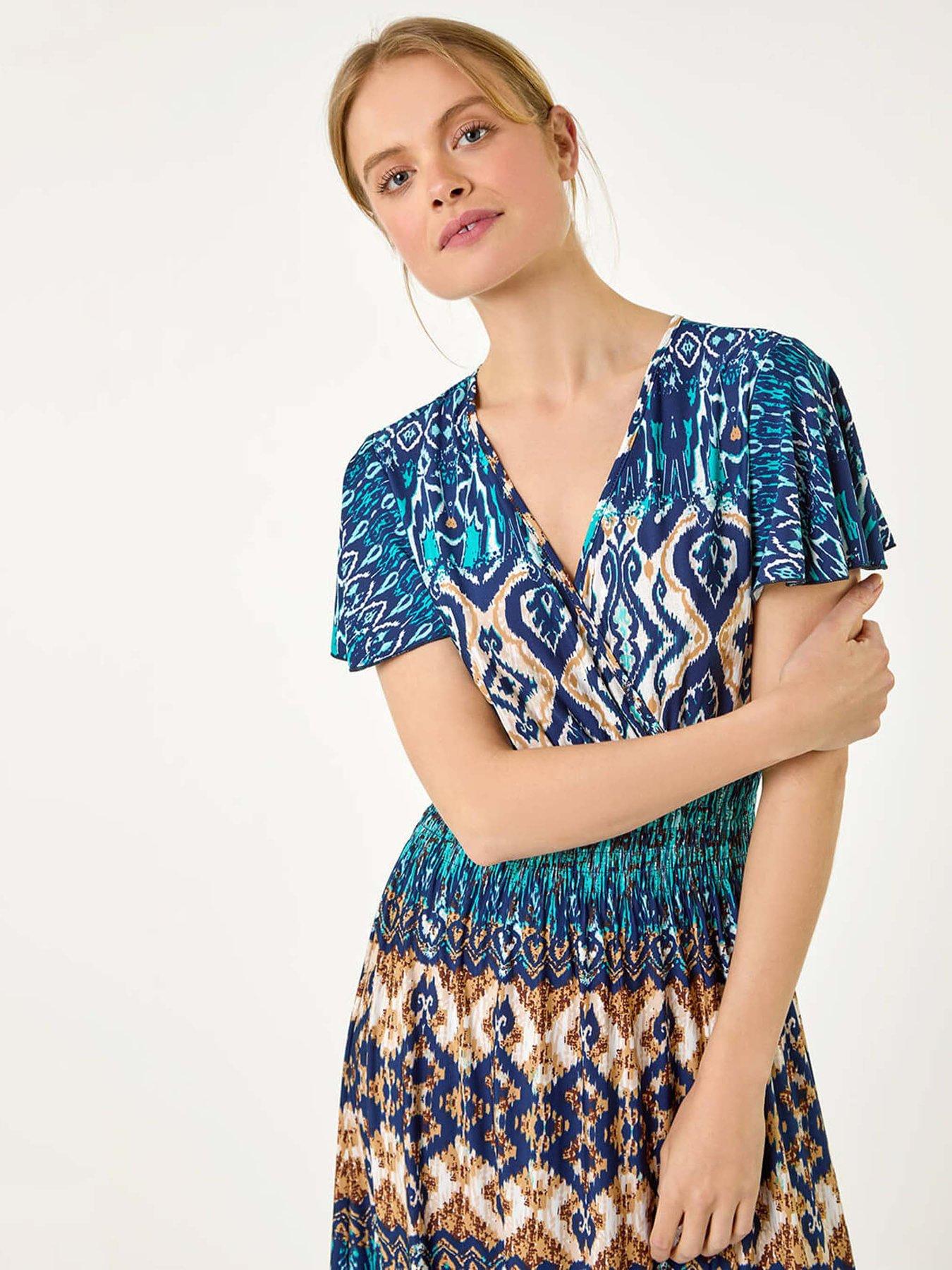  image of roman-aztec-print-shirred-stretch-maxi-dress