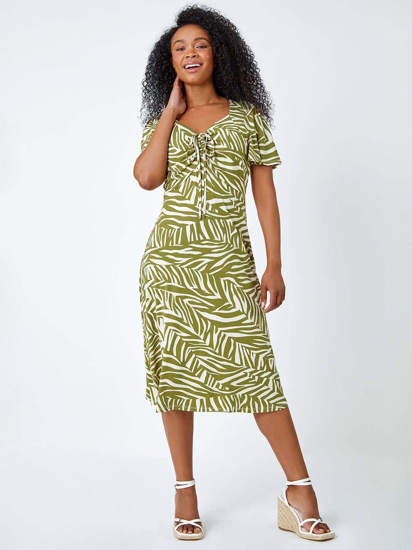undefined Petite Animal Stretch Gathered Midi Dress