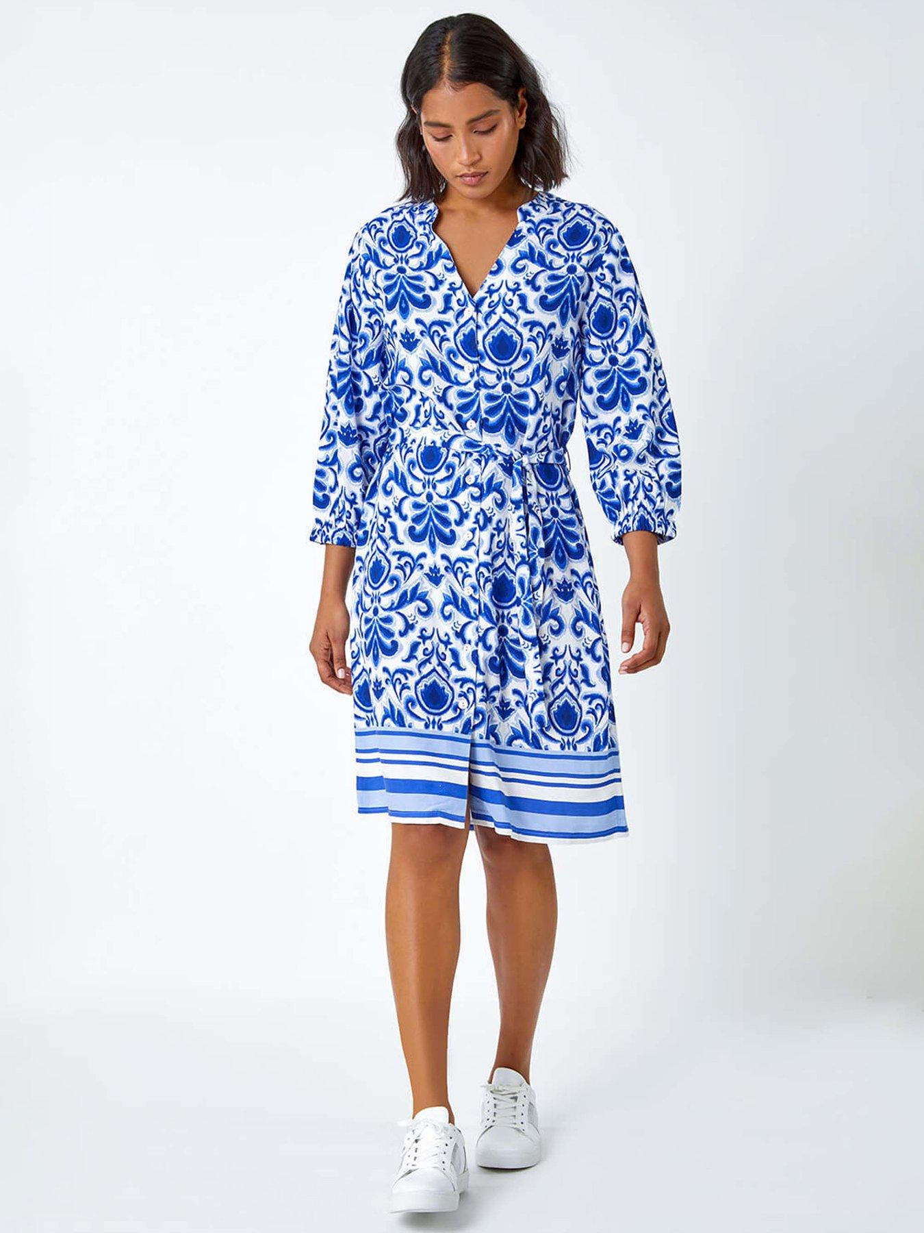 roman-abstract-border-print-shirt-dress