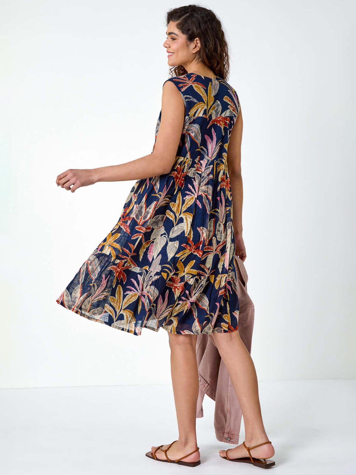  image of roman-cotton-tropical-lace-detail-tiered-dress