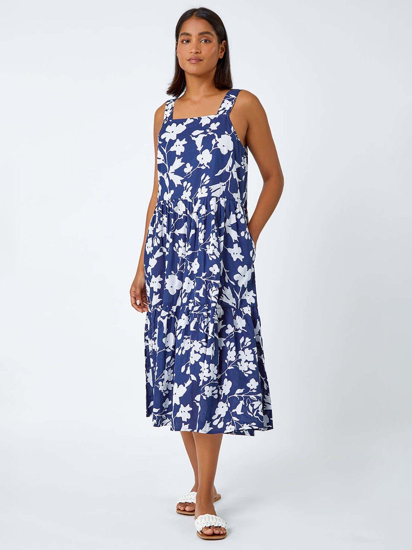 Image 1 of 5 of Roman Sleeveless Cotton Floral Midi Dress