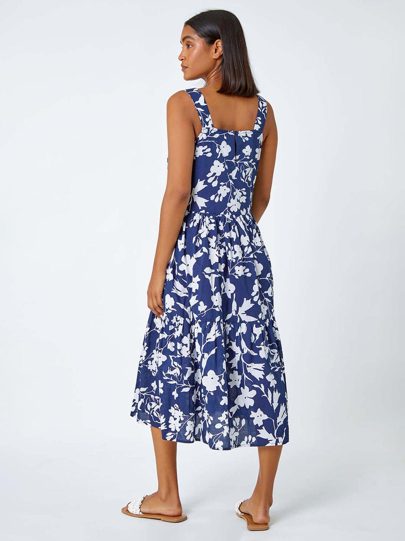 Image 2 of 5 of Roman Sleeveless Cotton Floral Midi Dress