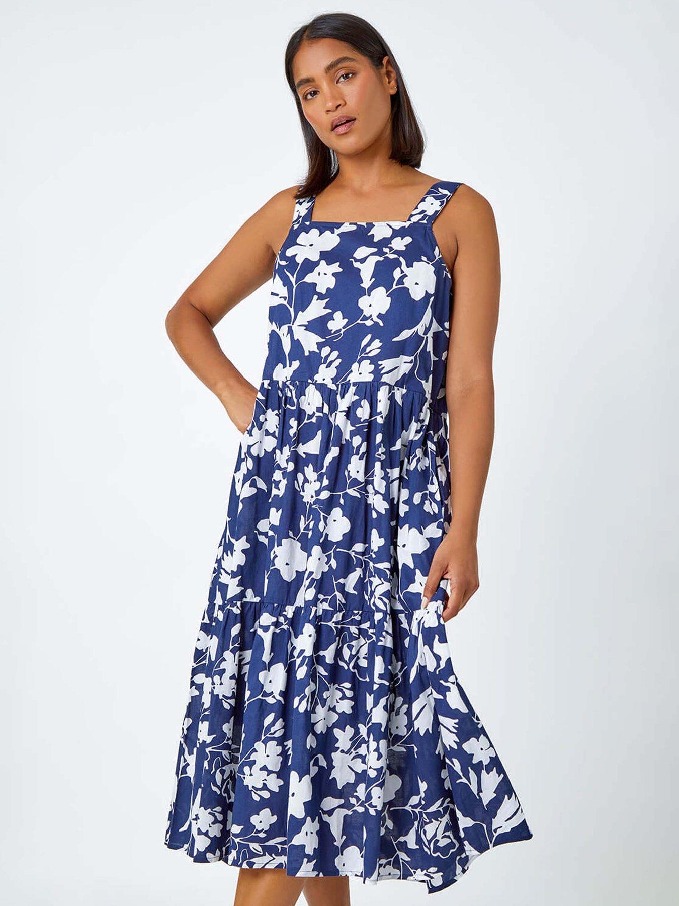 Image 3 of 5 of Roman Sleeveless Cotton Floral Midi Dress