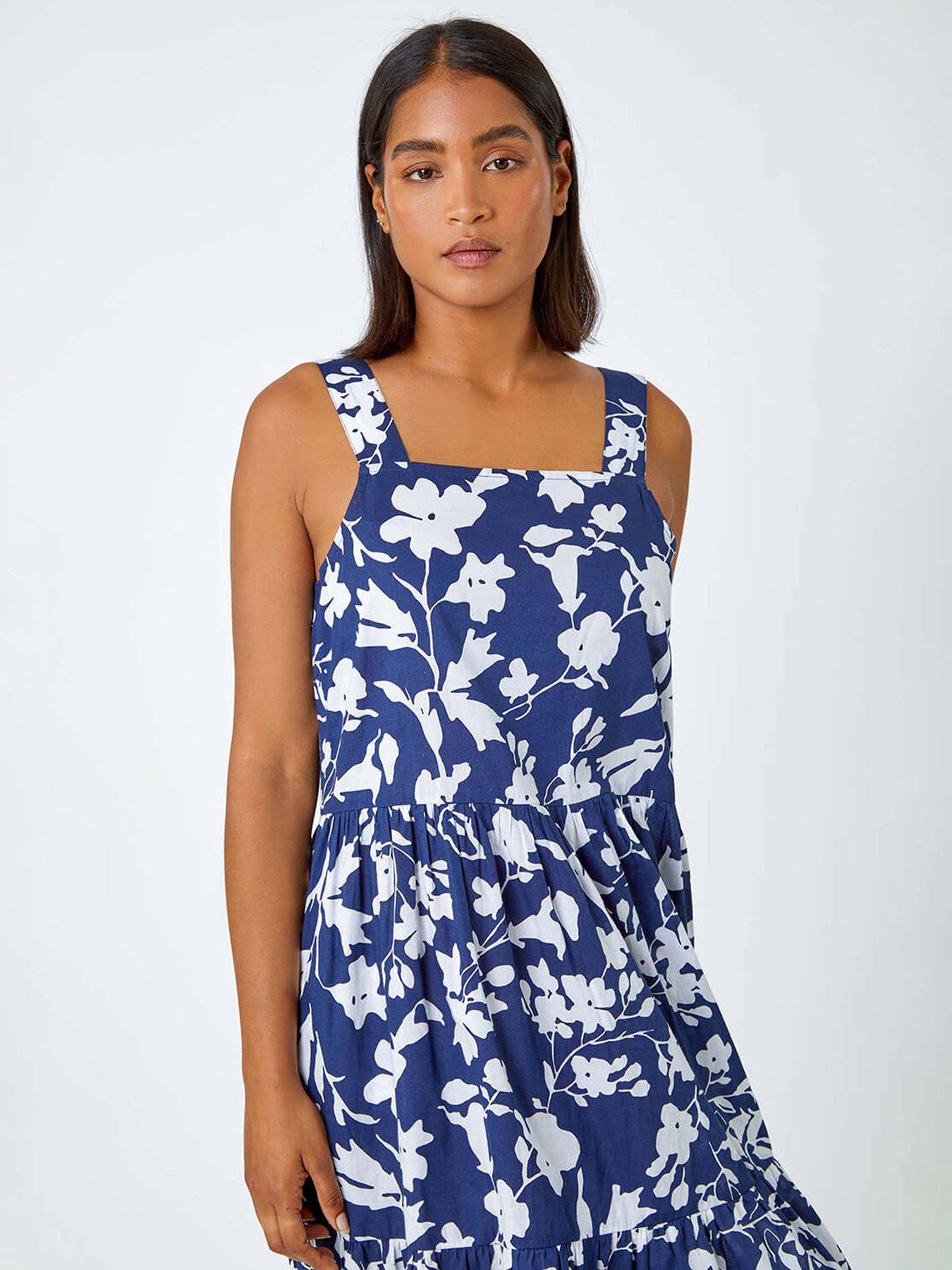Image 4 of 5 of Roman Sleeveless Cotton Floral Midi Dress