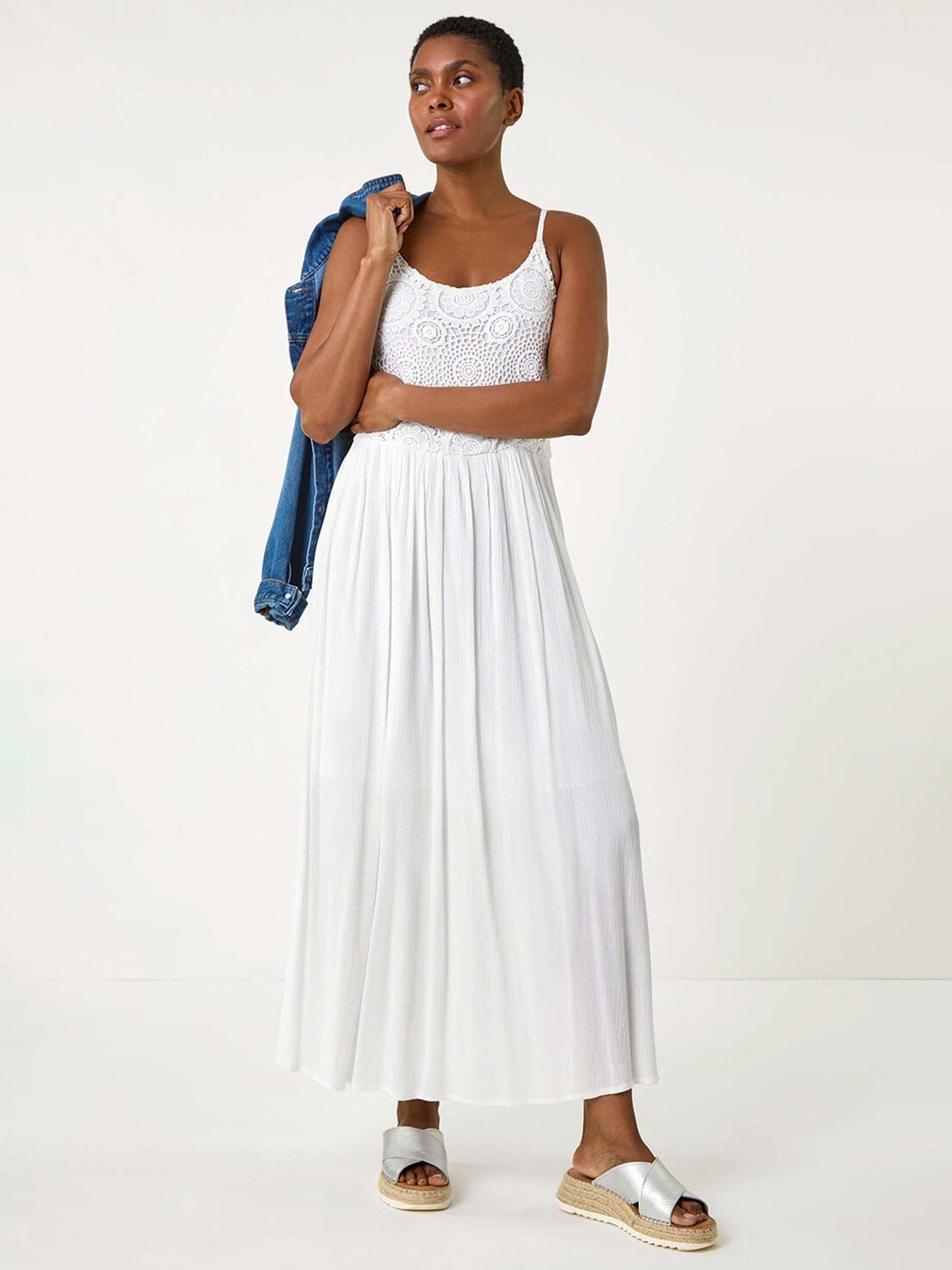 undefined Lace Bodice Shirred Midi Dress