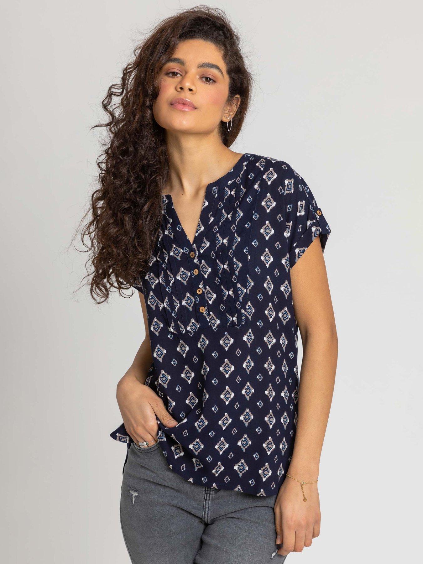 roman-aztec-print-button-v-neck-detail-top