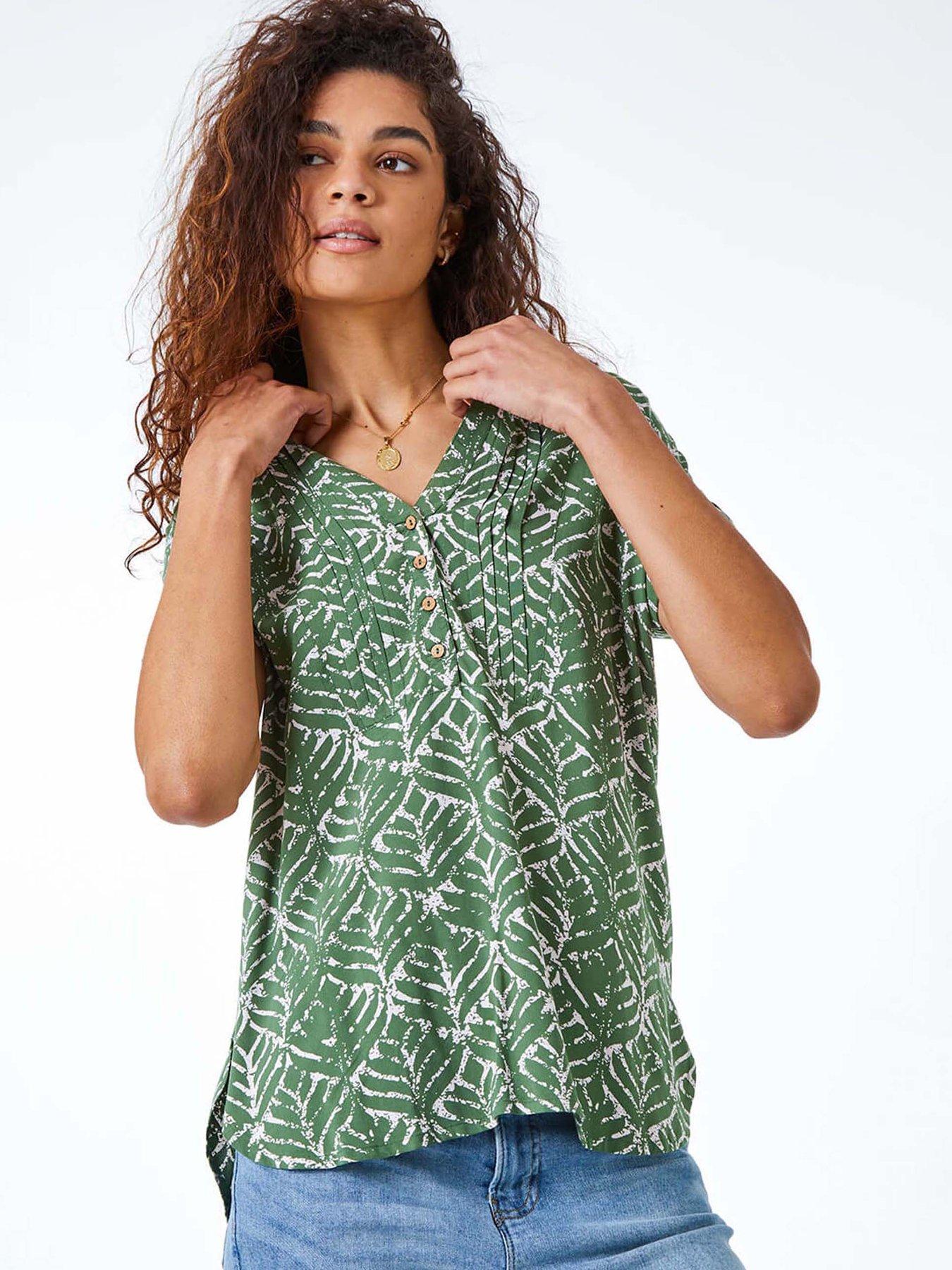 roman-abstract-print-button-detail-v-neck-top