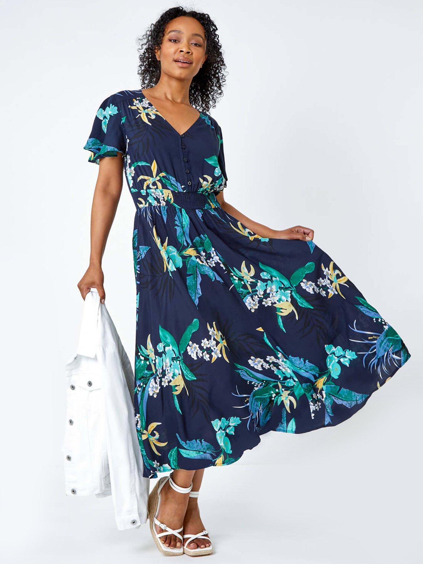roman-petite-floral-shirred-midi-dress