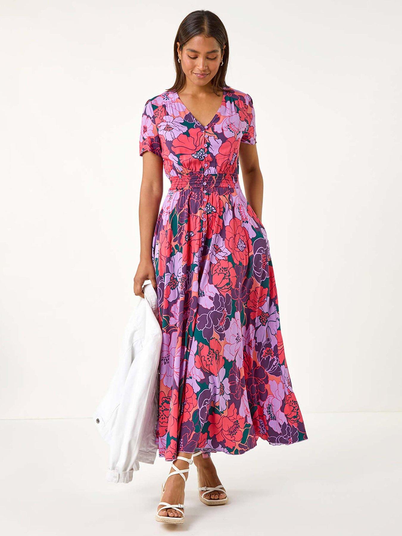 undefined Floral Print Button Detail Maxi Dress