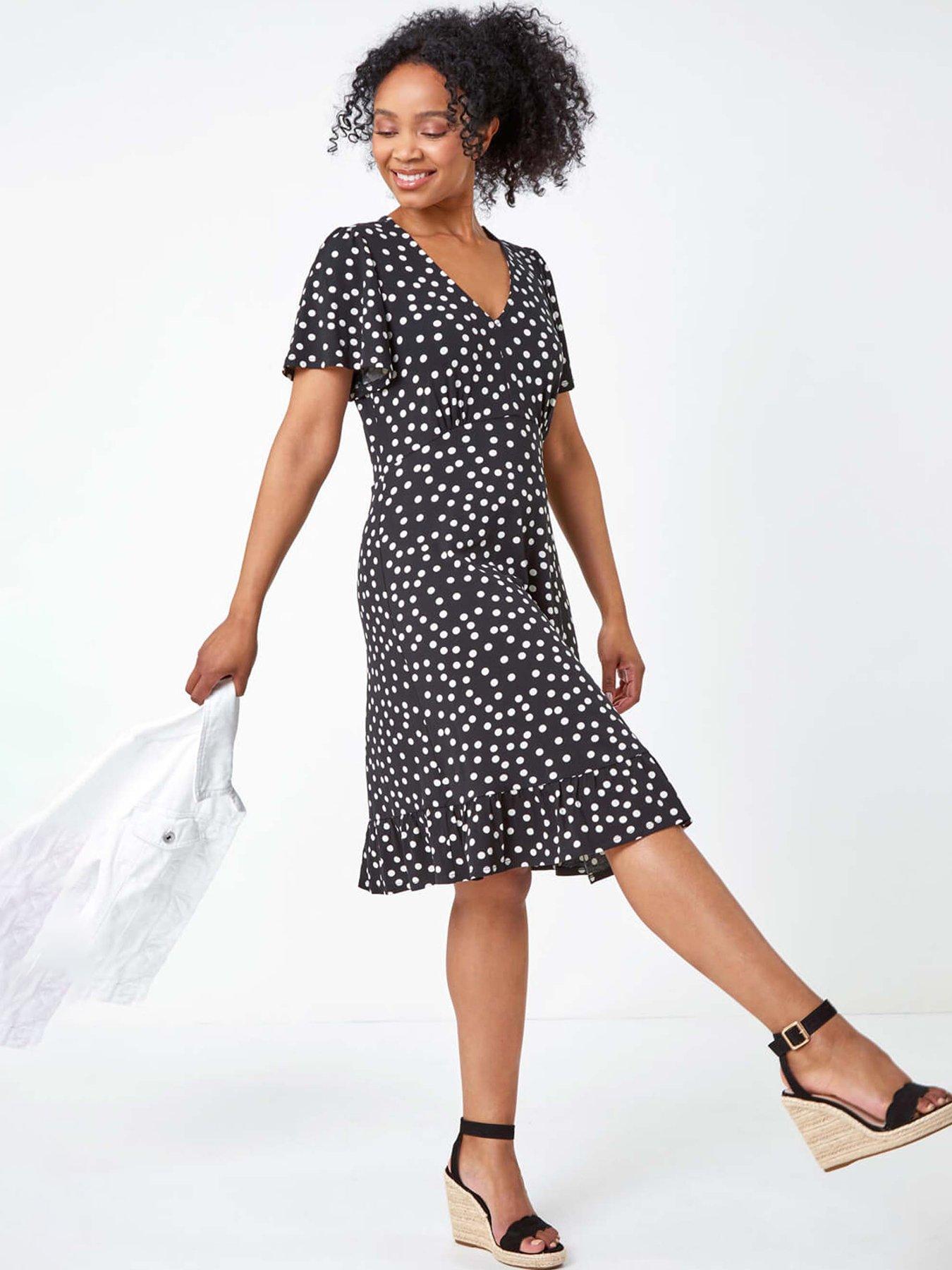 roman-petite-polka-dot-frill-hem-stretch-dress