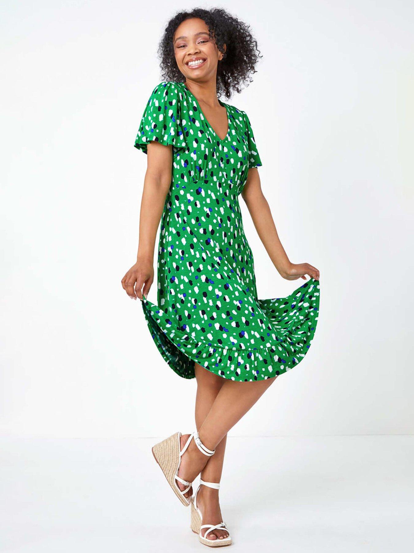 roman-petite-spot-frill-hem-stretch-skater-dress