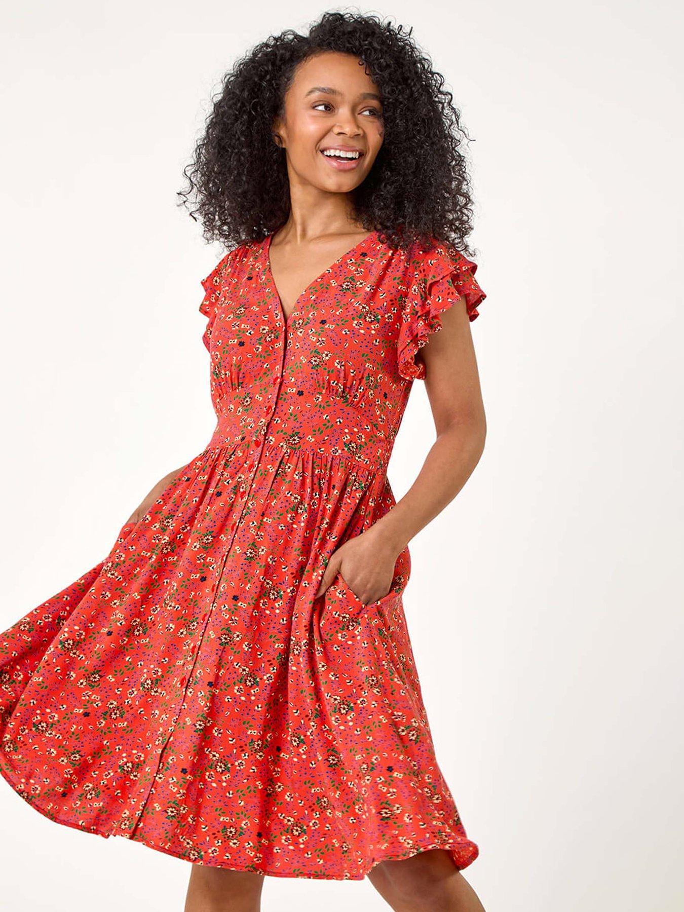  image of roman-petite-ditsy-floral-frill-pocket-dress