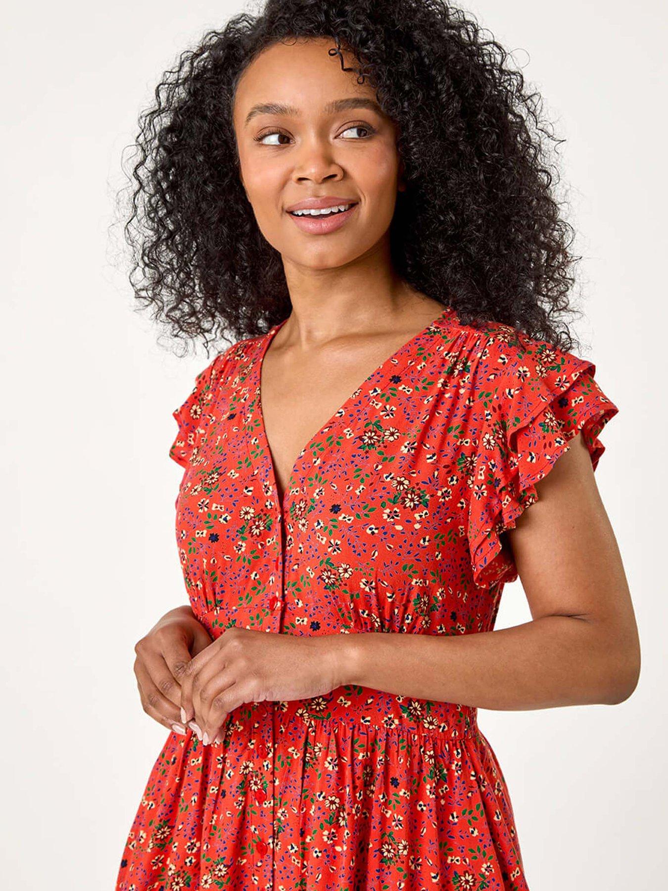  image of roman-petite-ditsy-floral-frill-pocket-dress