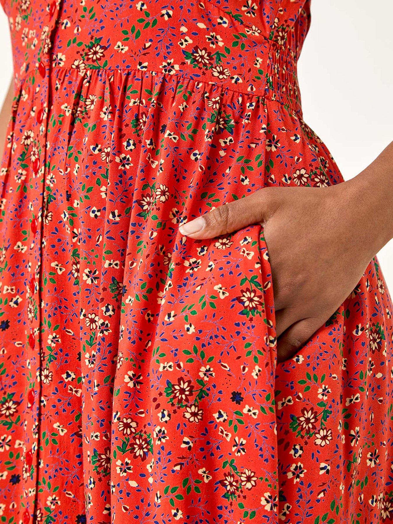  image of roman-petite-ditsy-floral-frill-pocket-dress