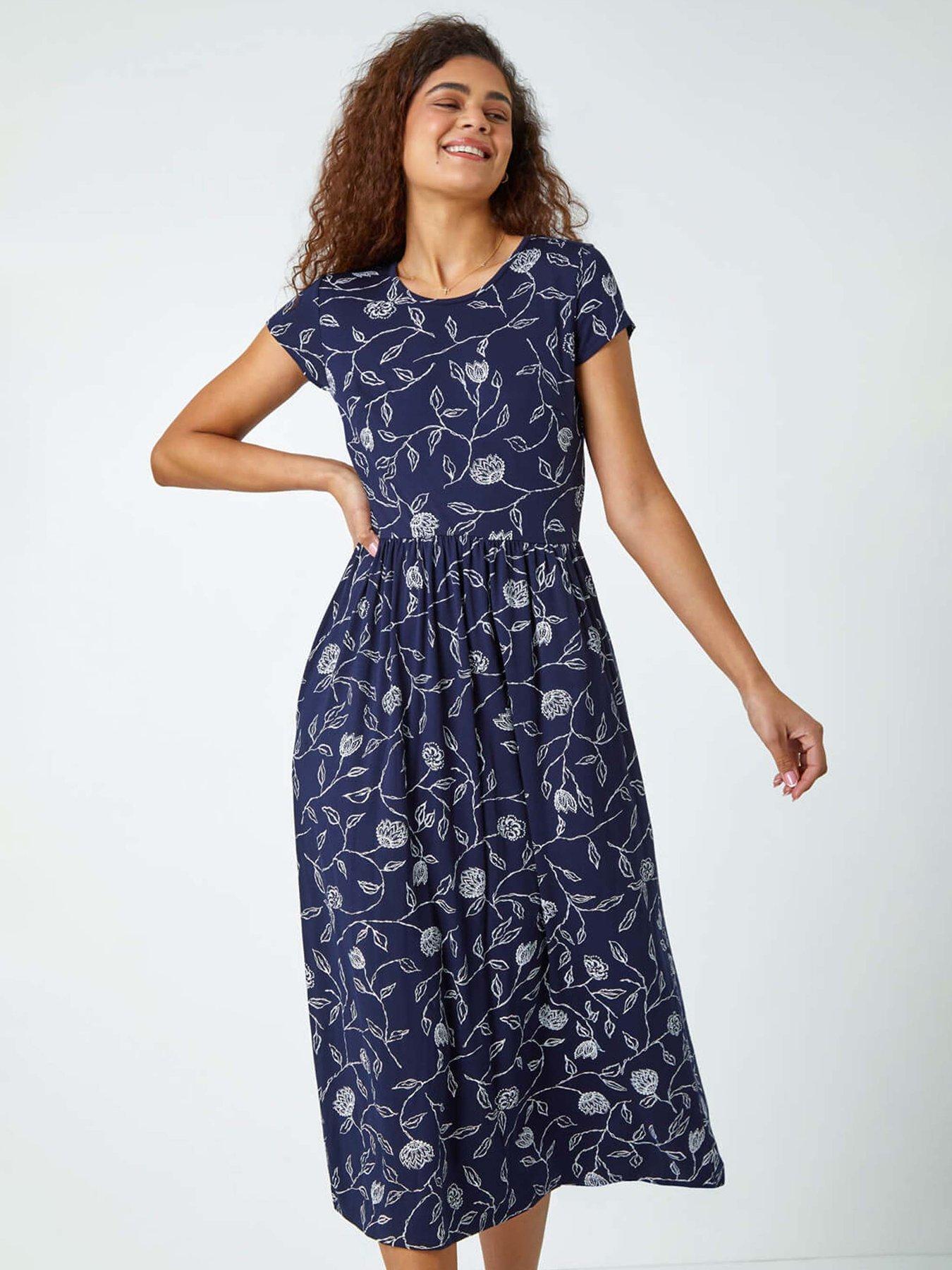 undefined Floral Print Midi Stretch Dress