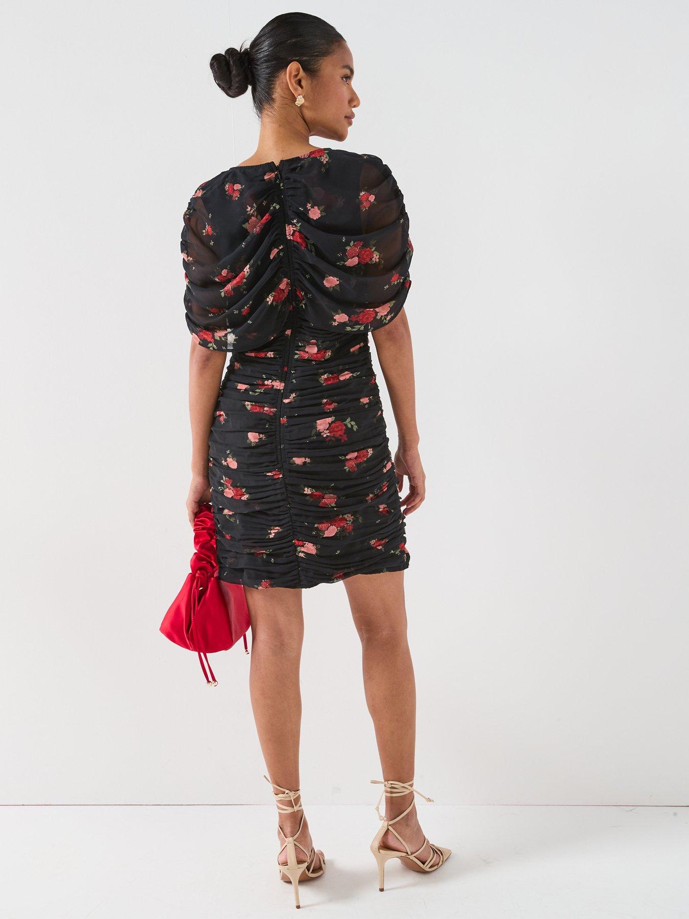 Image 2 of 6 of V by Very Ruched Floral Printed Mini Dress - Print