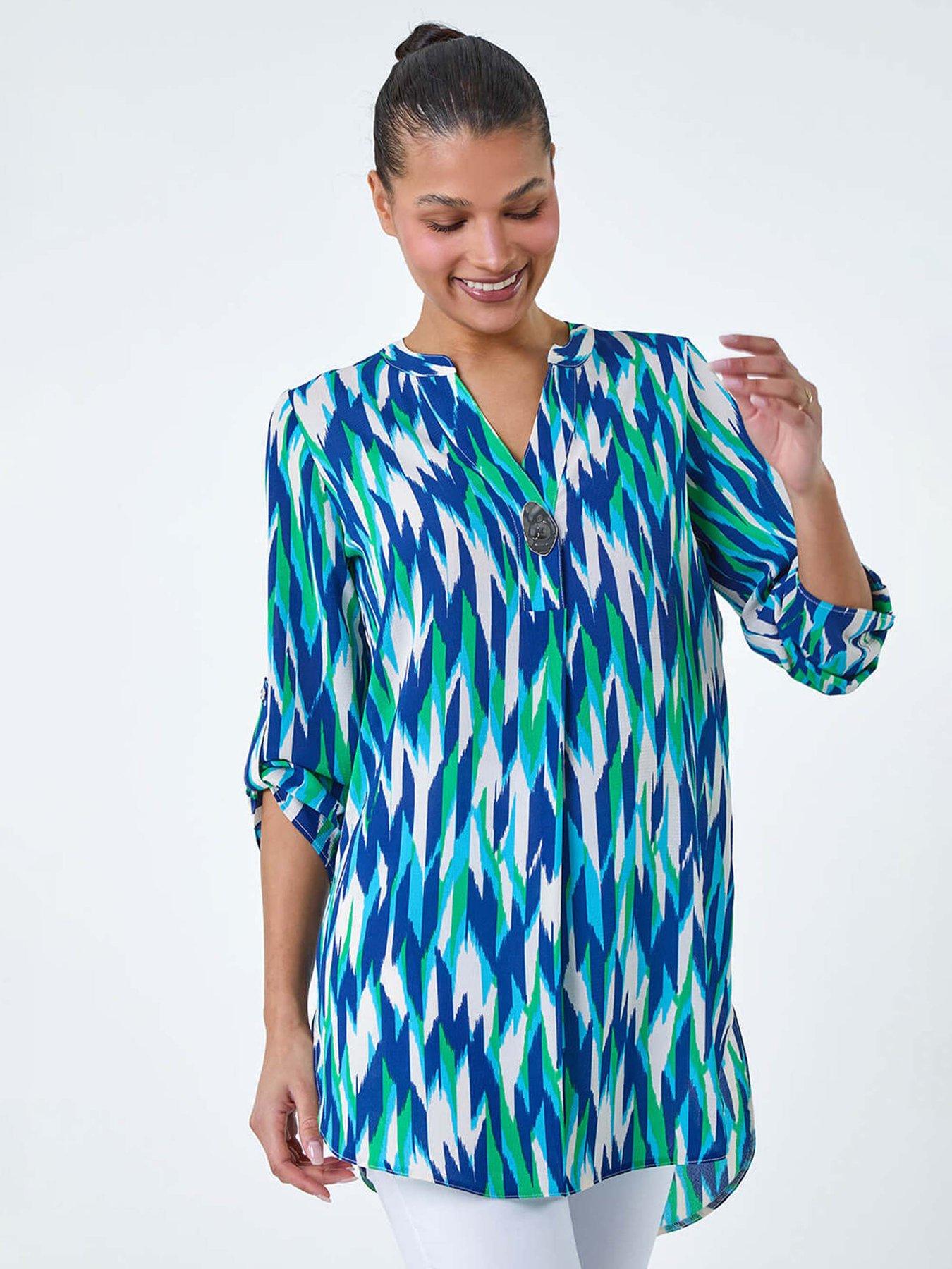undefined Abstract Longline Button Detail Tunic Top