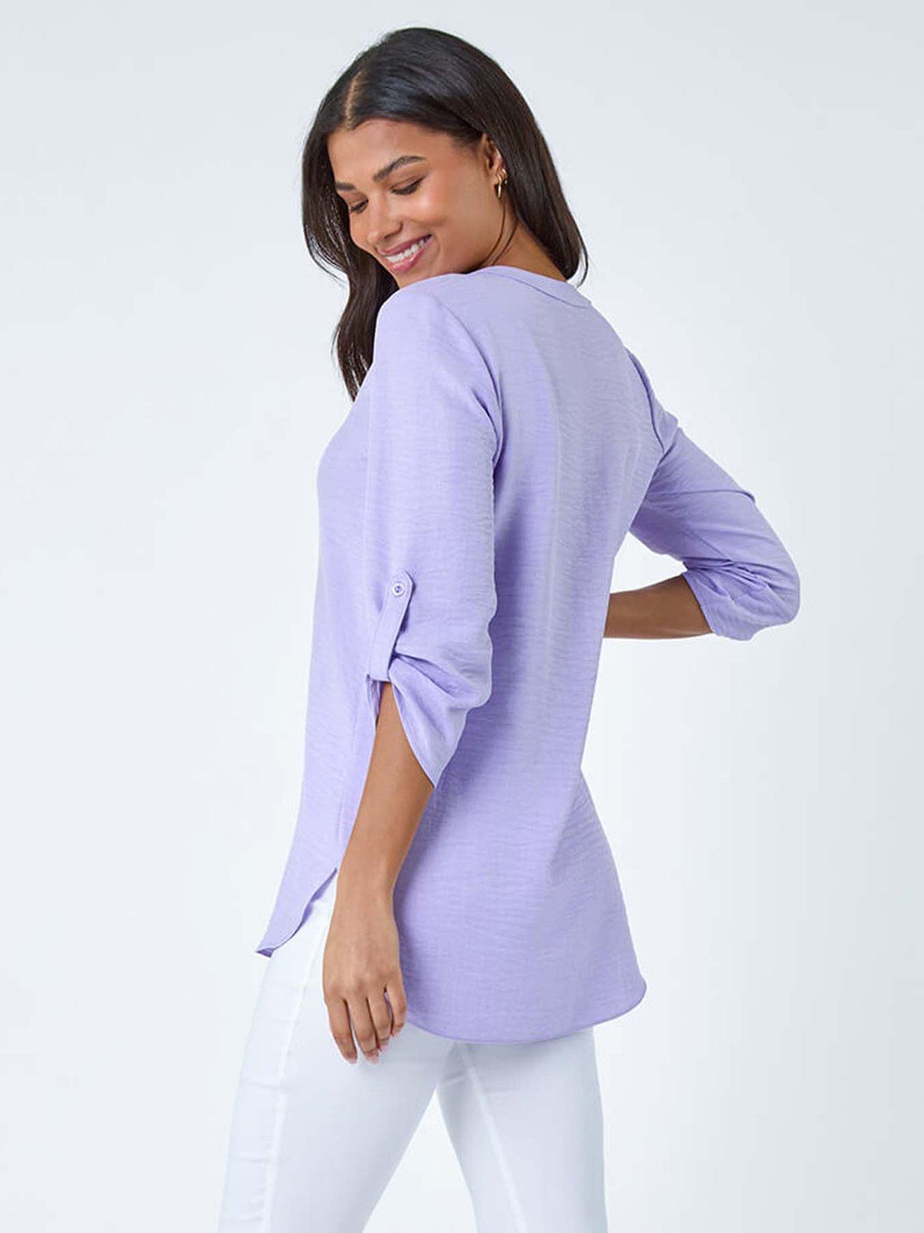  image of roman-longline-button-v-neck-tunic-top-purple