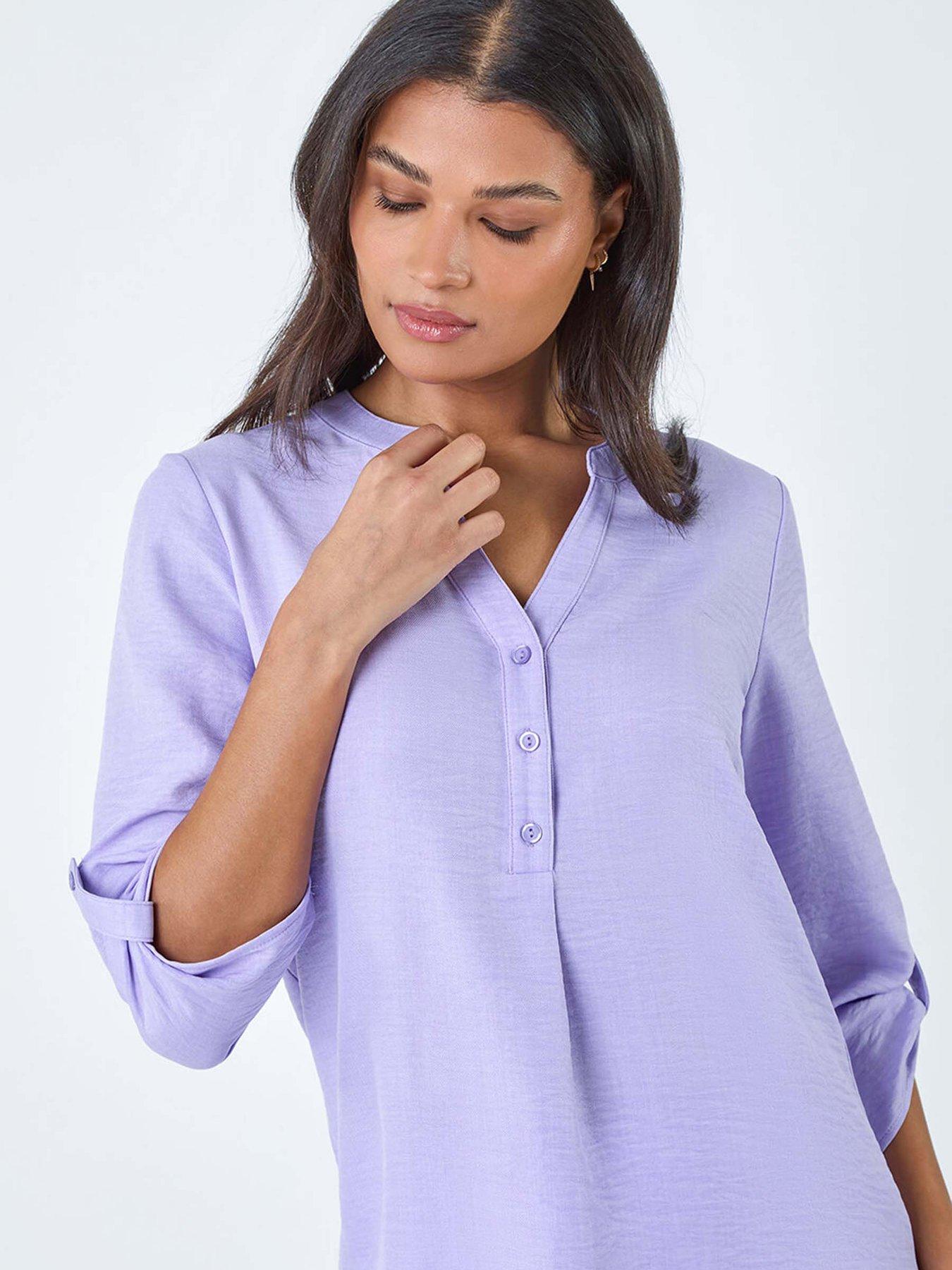  image of roman-longline-button-v-neck-tunic-top-purple