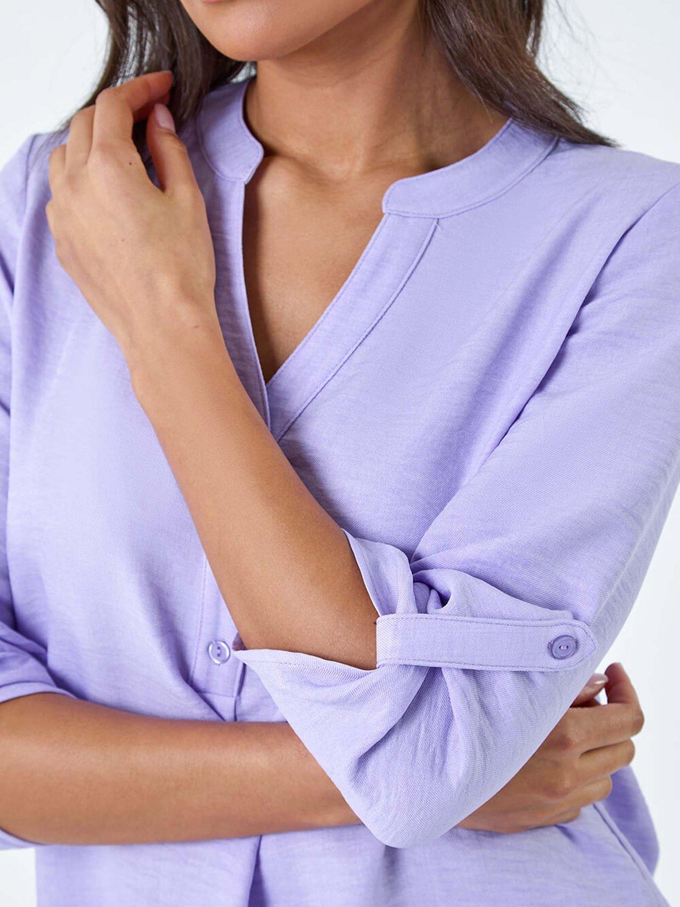  image of roman-longline-button-v-neck-tunic-top-purple