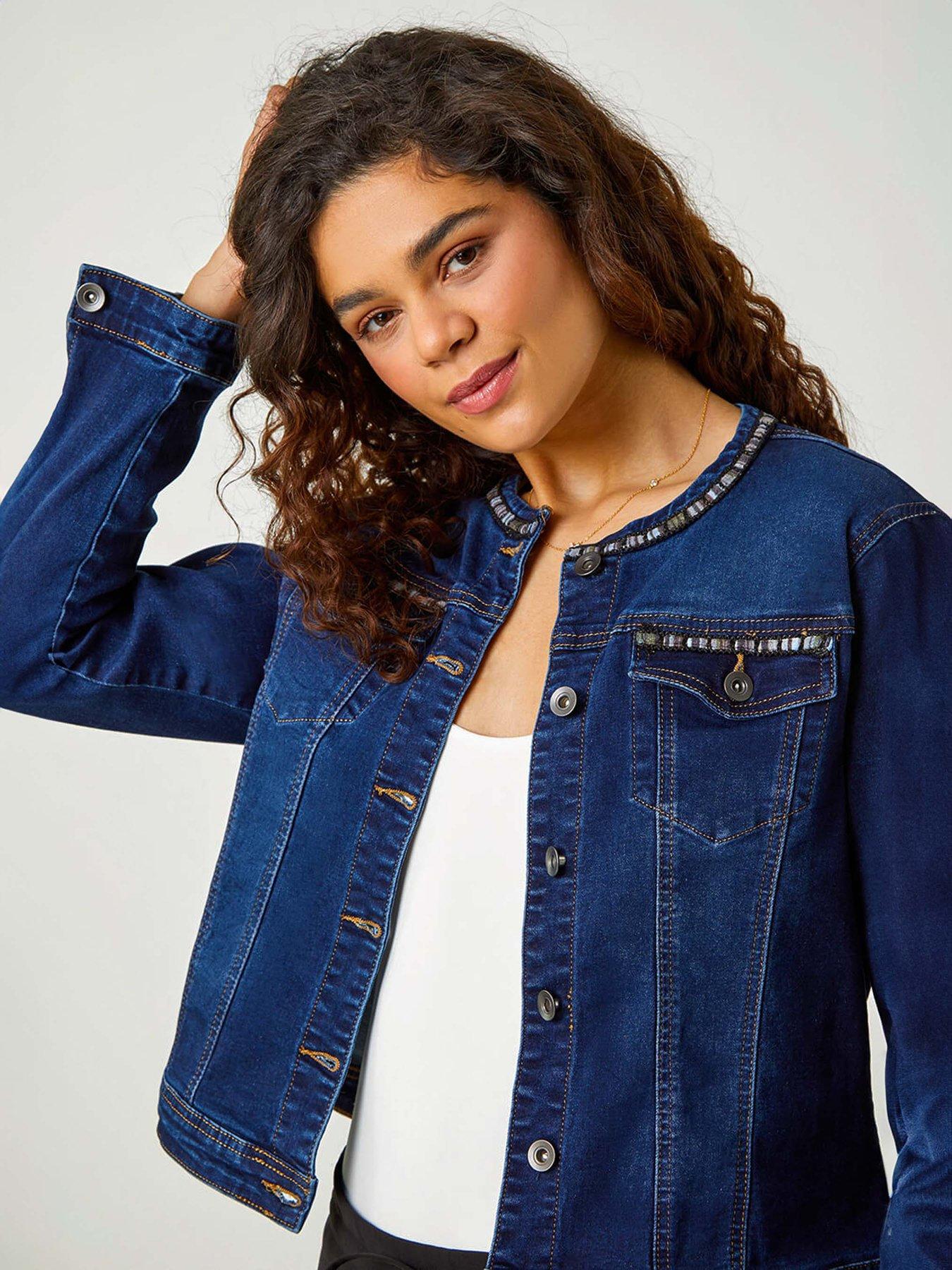 undefined Collarless Tape Stretch Denim Jacket