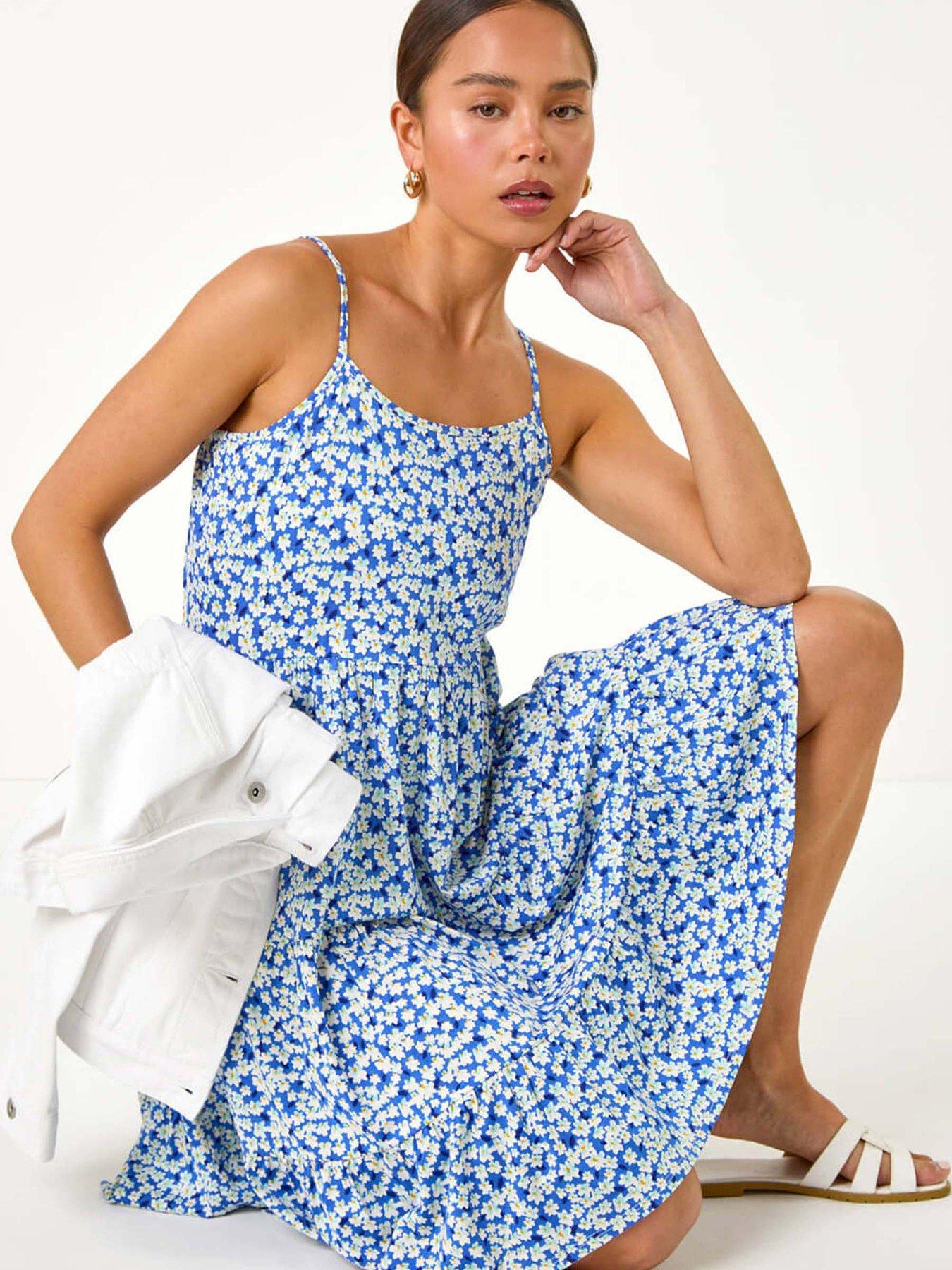 undefined Petite Ditsy Floral Tiered Stretch Dress