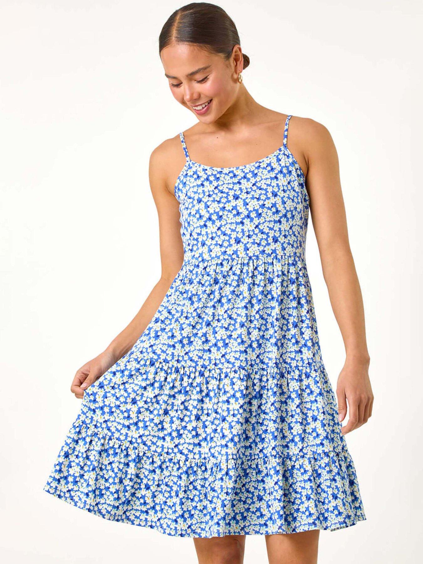  image of roman-petite-ditsy-floral-tiered-stretch-dress