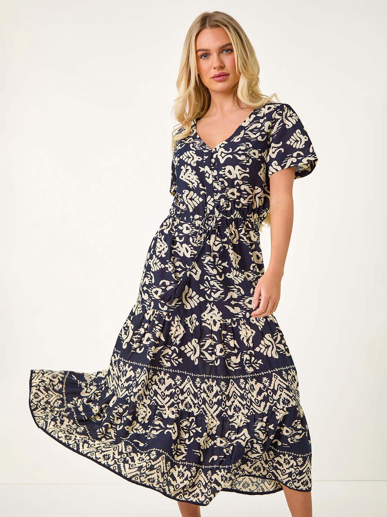 Image 3 of 5 of Roman Petite Aztec Print Stretch Midi Dress