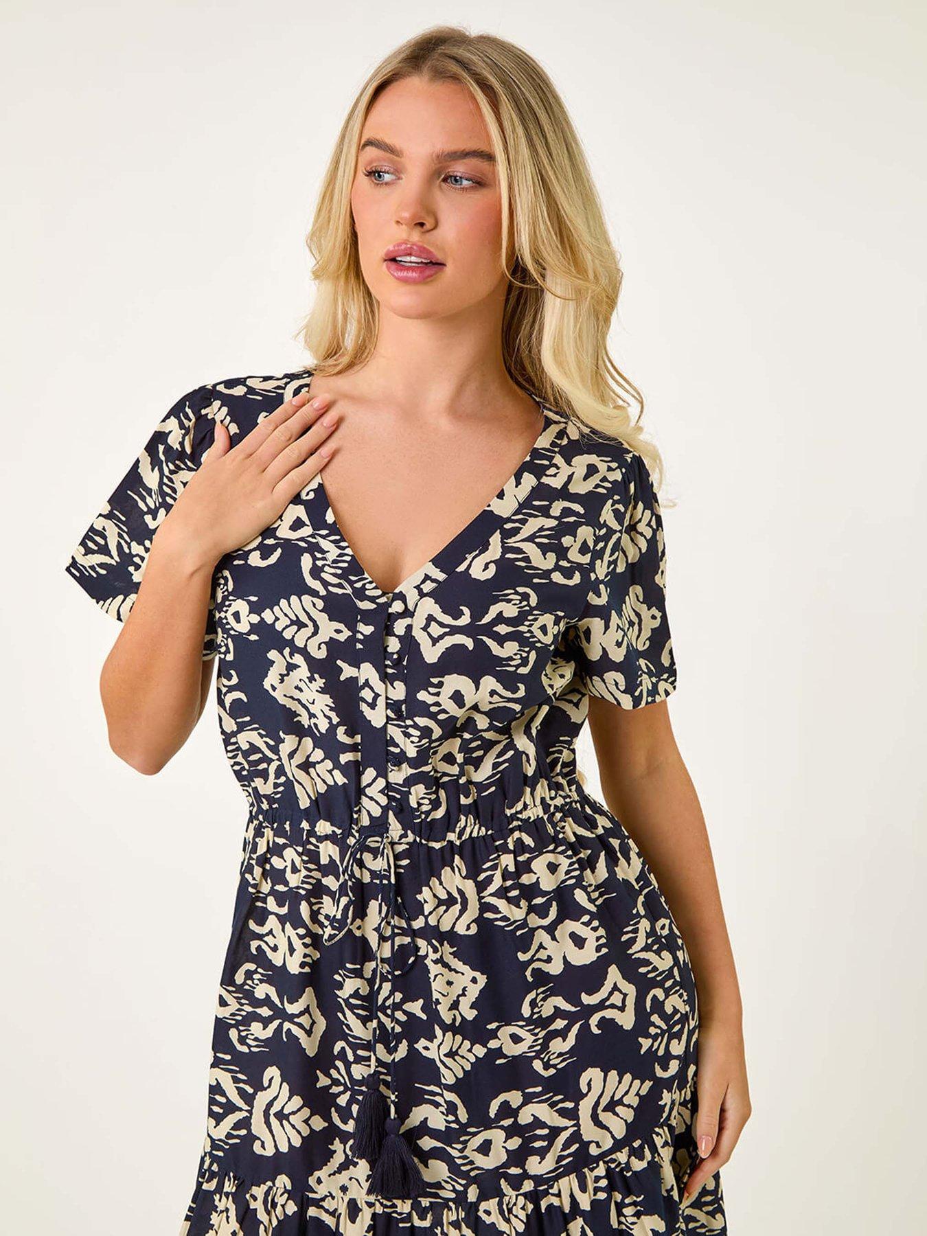 Image 4 of 5 of Roman Petite Aztec Print Stretch Midi Dress